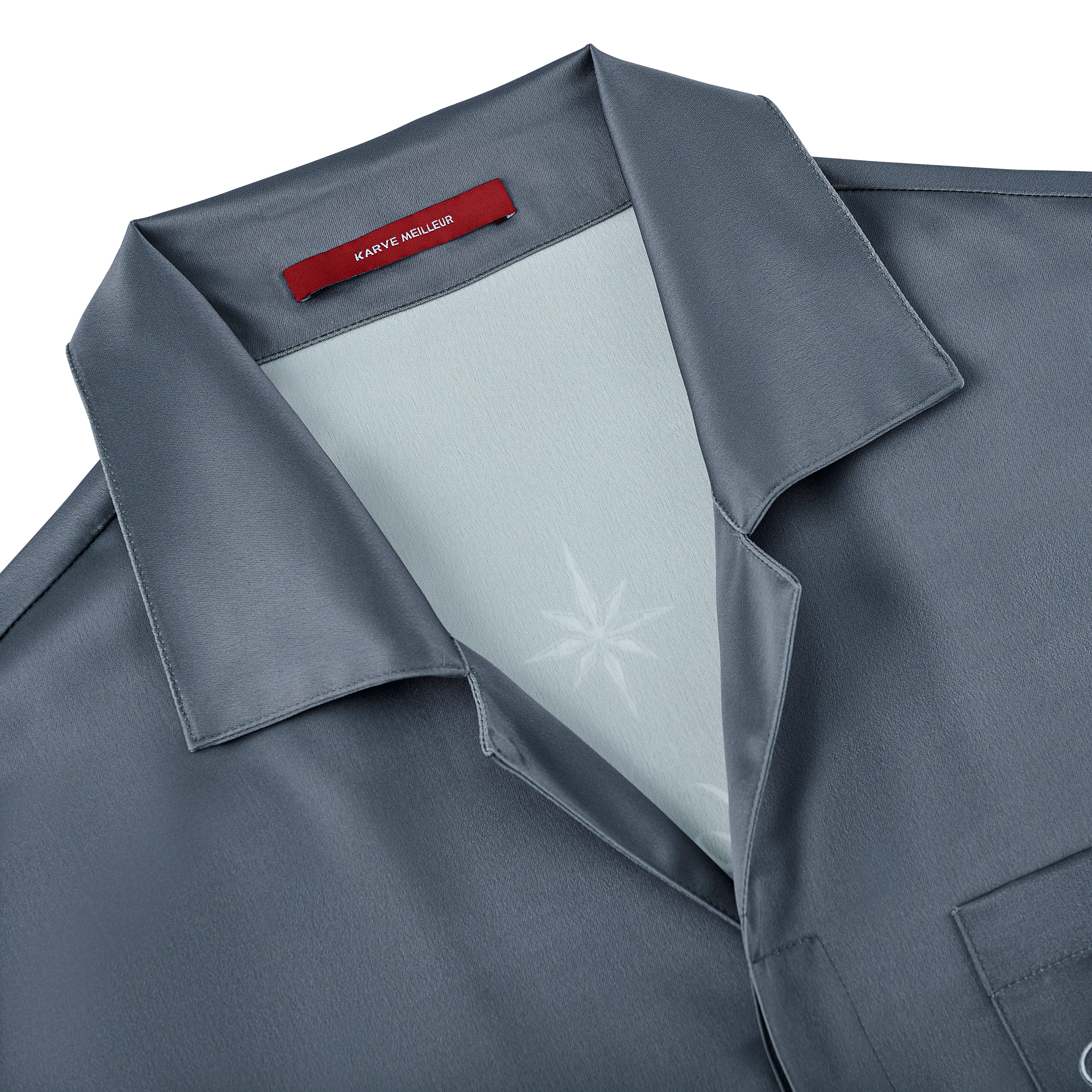 Silver Dust Silk Shirt | Premium Printed Silk Taffeta Cuban Collar Short Sleeve Minimalist Slogan