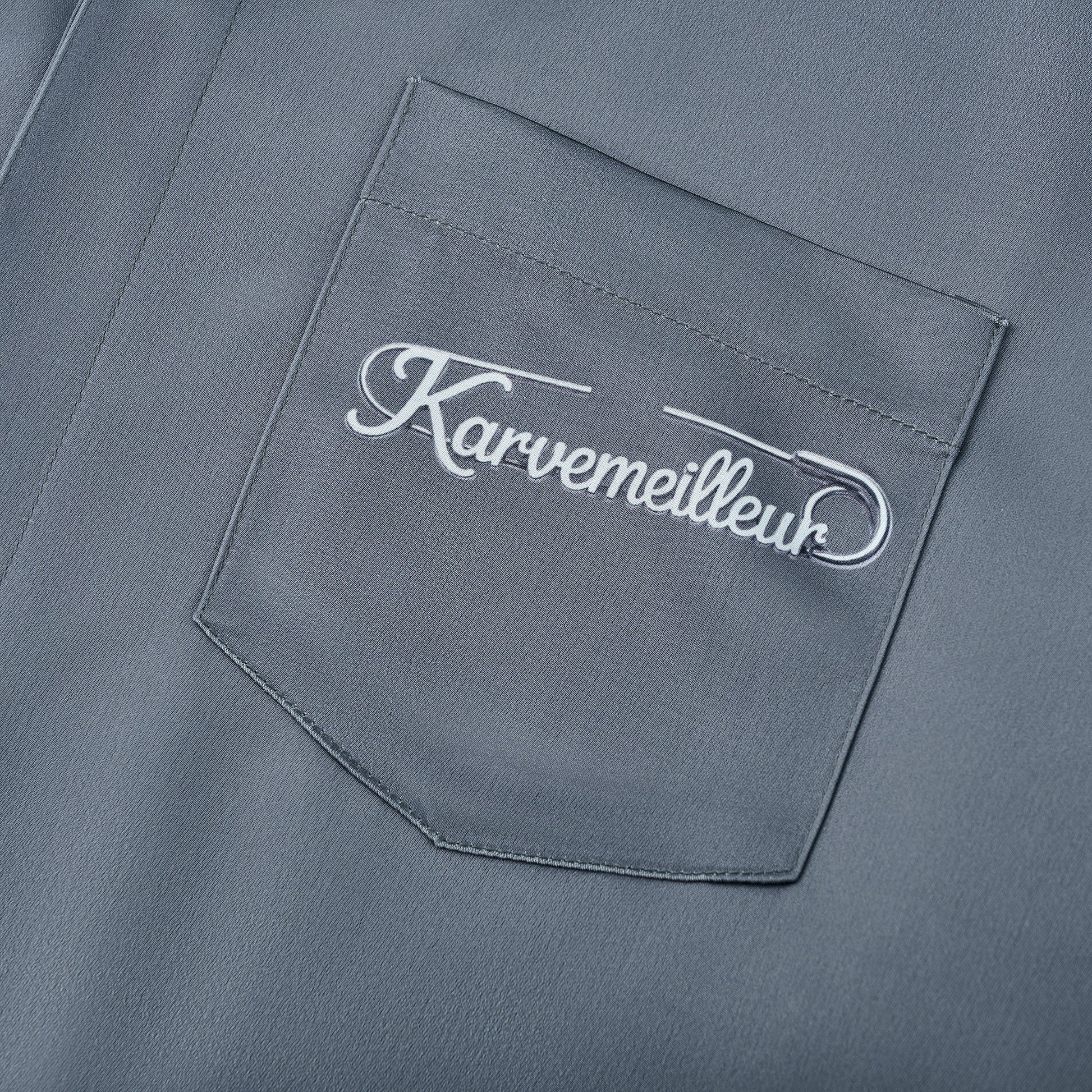 Silver Dust Silk Shirt | Premium Printed Silk Taffeta Cuban Collar Short Sleeve Minimalist Slogan