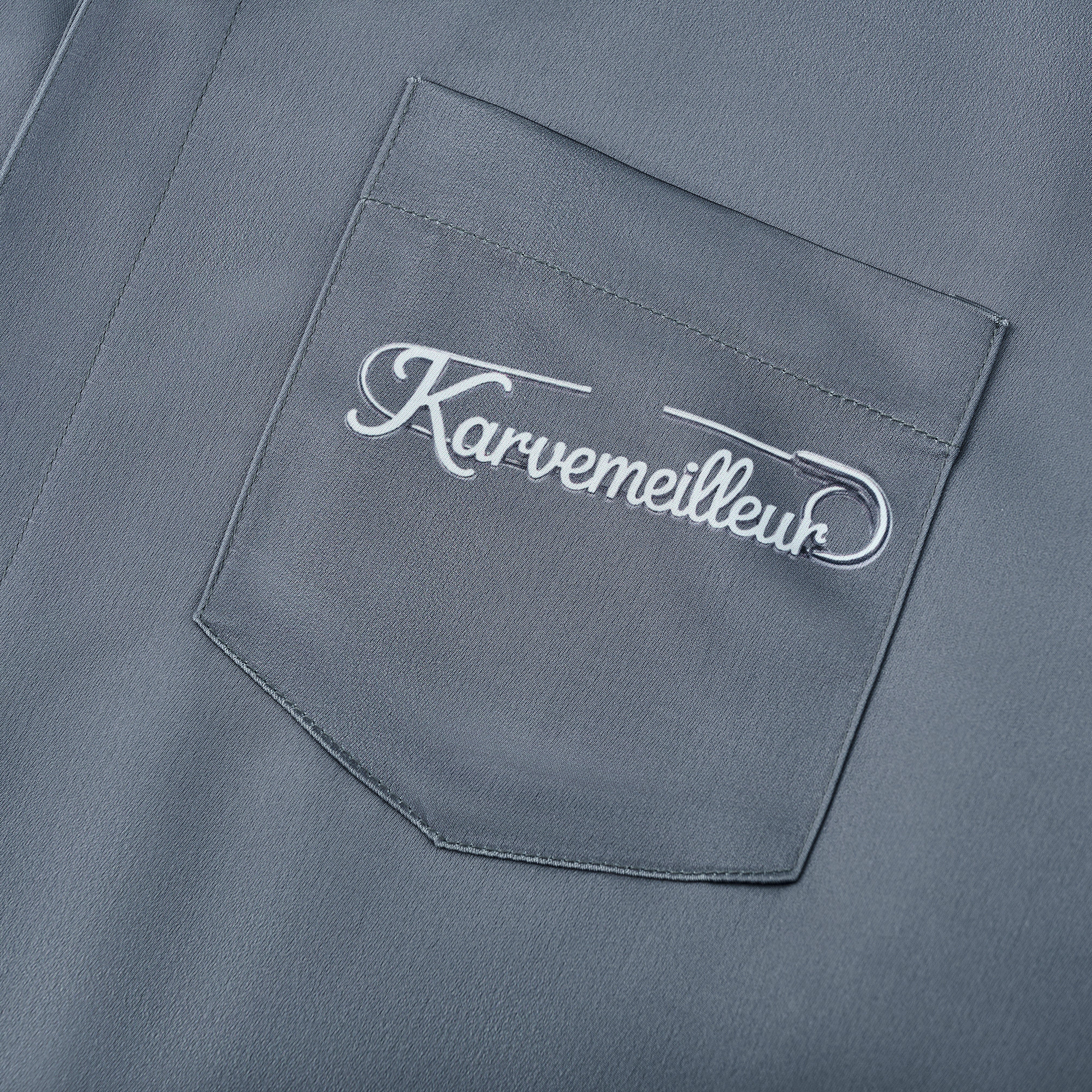 Silver Dust Silk Shirt | Premium Printed Silk Taffeta Cuban Collar Short Sleeve Minimalist Slogan