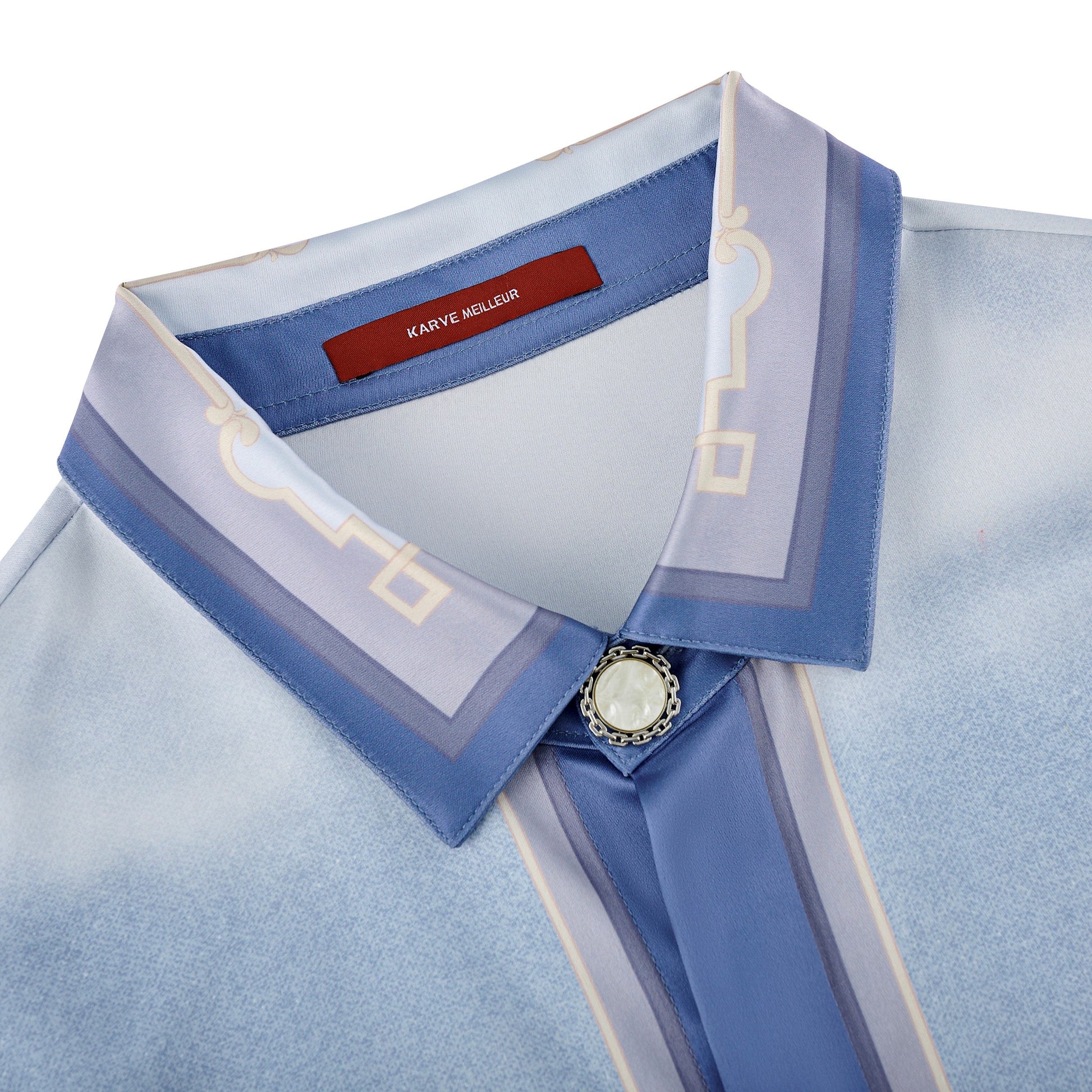 Bit Of Blue Long-Sleeved Silk Shirt | Premium Printed Silk Western Cowboy Streetstyle