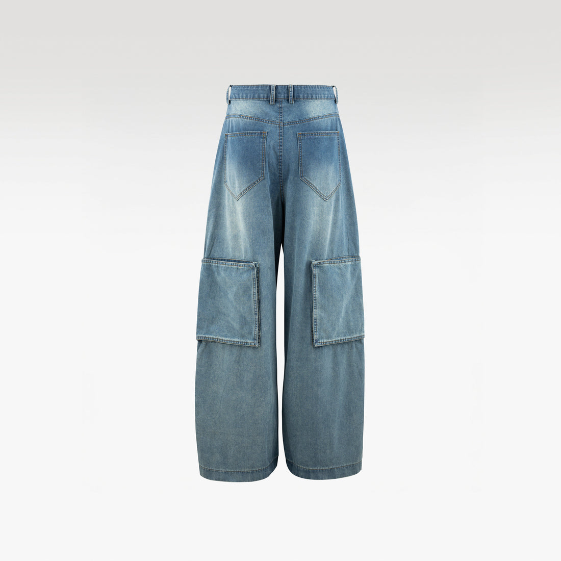 Fade Core Cargo Pants | Multi-Pocket Wide Leg Denim - Vintage Indigo Fade Streetwear Cargoes