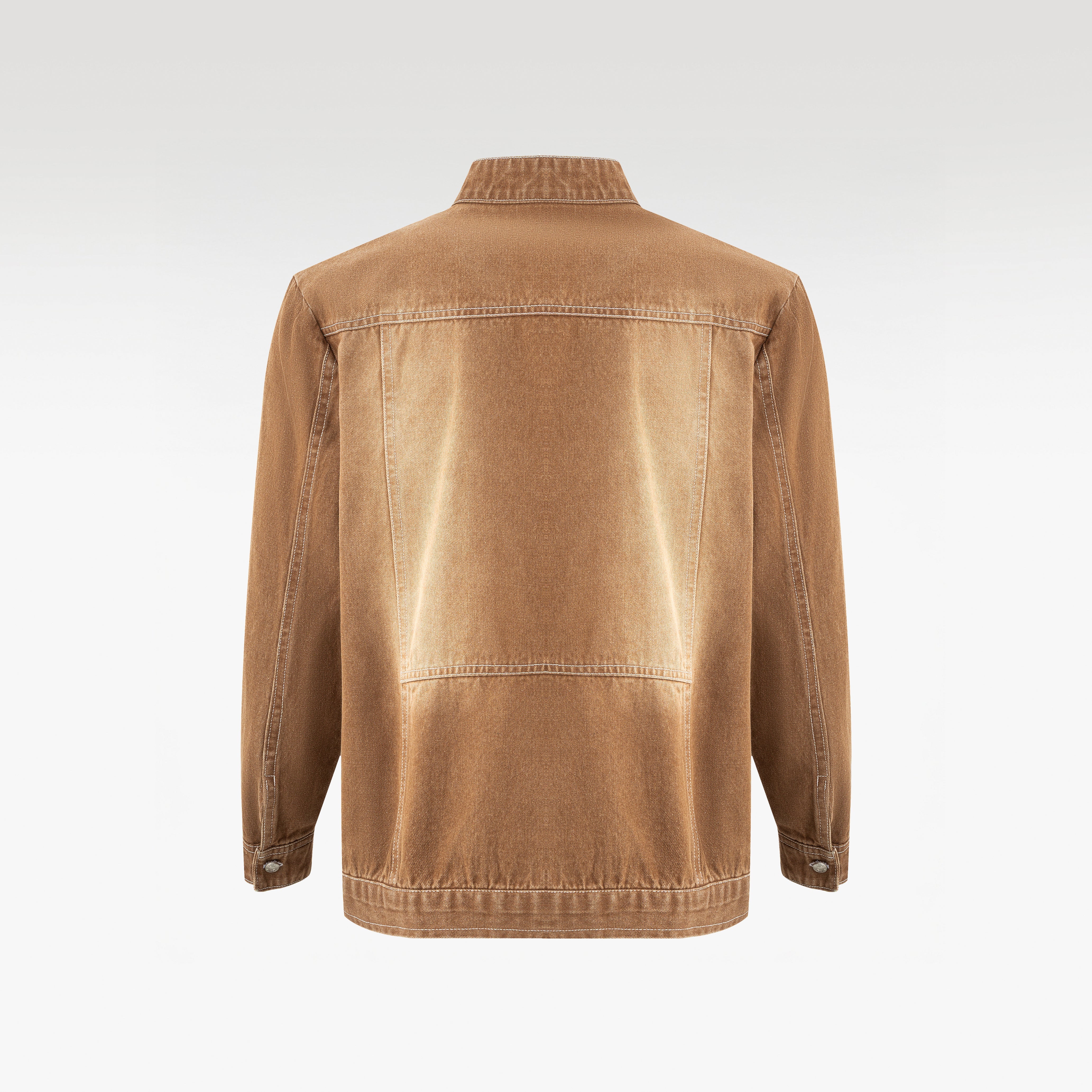 Dune Zip Denim Jacket | Vintage Sand Wash Mock Neck - Premium Heavyweight Slim-Fit Earth Tone Outerwear