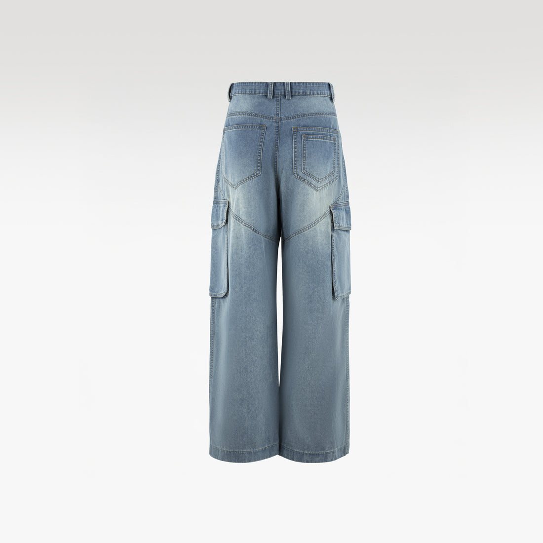 Fade Tact Zip Cargo Pants | Tactical Multi-Pocket Wide Leg Denim - Vintage Indigo Fade Urban Techwear