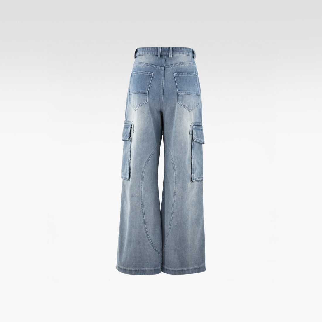 Fade Flow Cargo Pants | Streamlined Wide Leg Denim - Vintage Indigo Fade Minimalist Streetwear