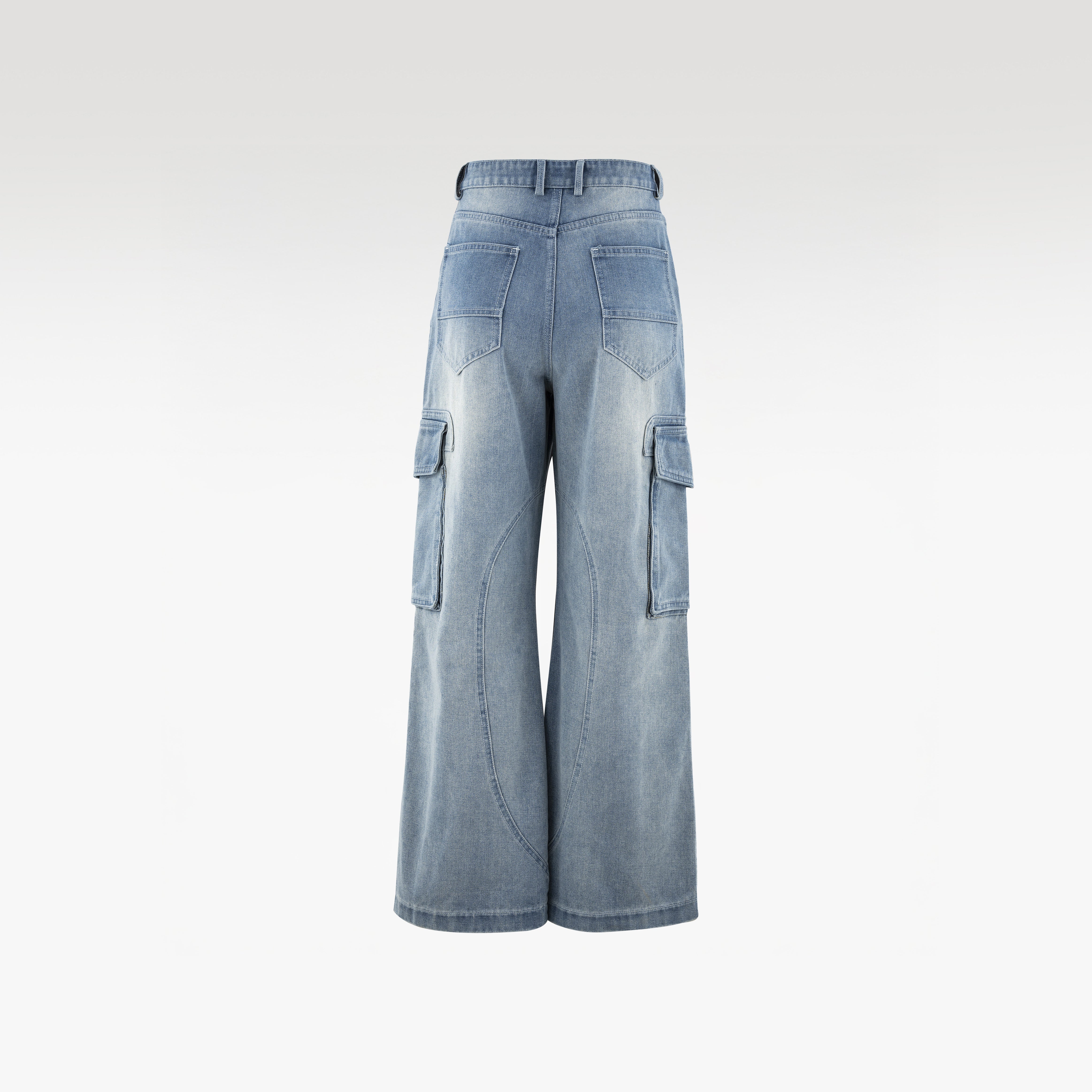 Fade Flow Cargo Pants | Streamlined Wide Leg Denim - Vintage Indigo Fade Minimalist Streetwear