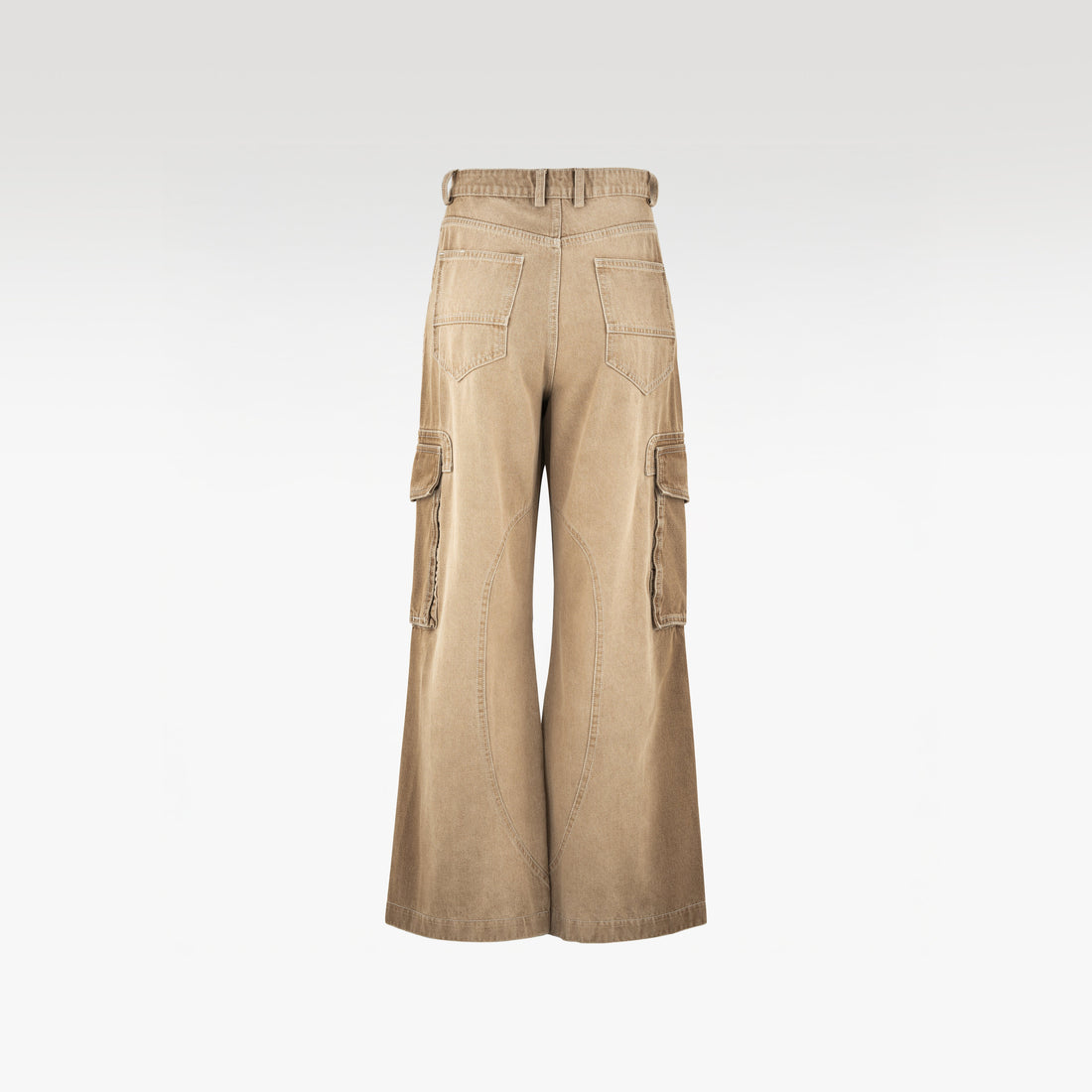 Dune Flow Cargo Pants | Streamlined Wide Leg Denim - Vintage Sand Wash Earth Tone Streetwear