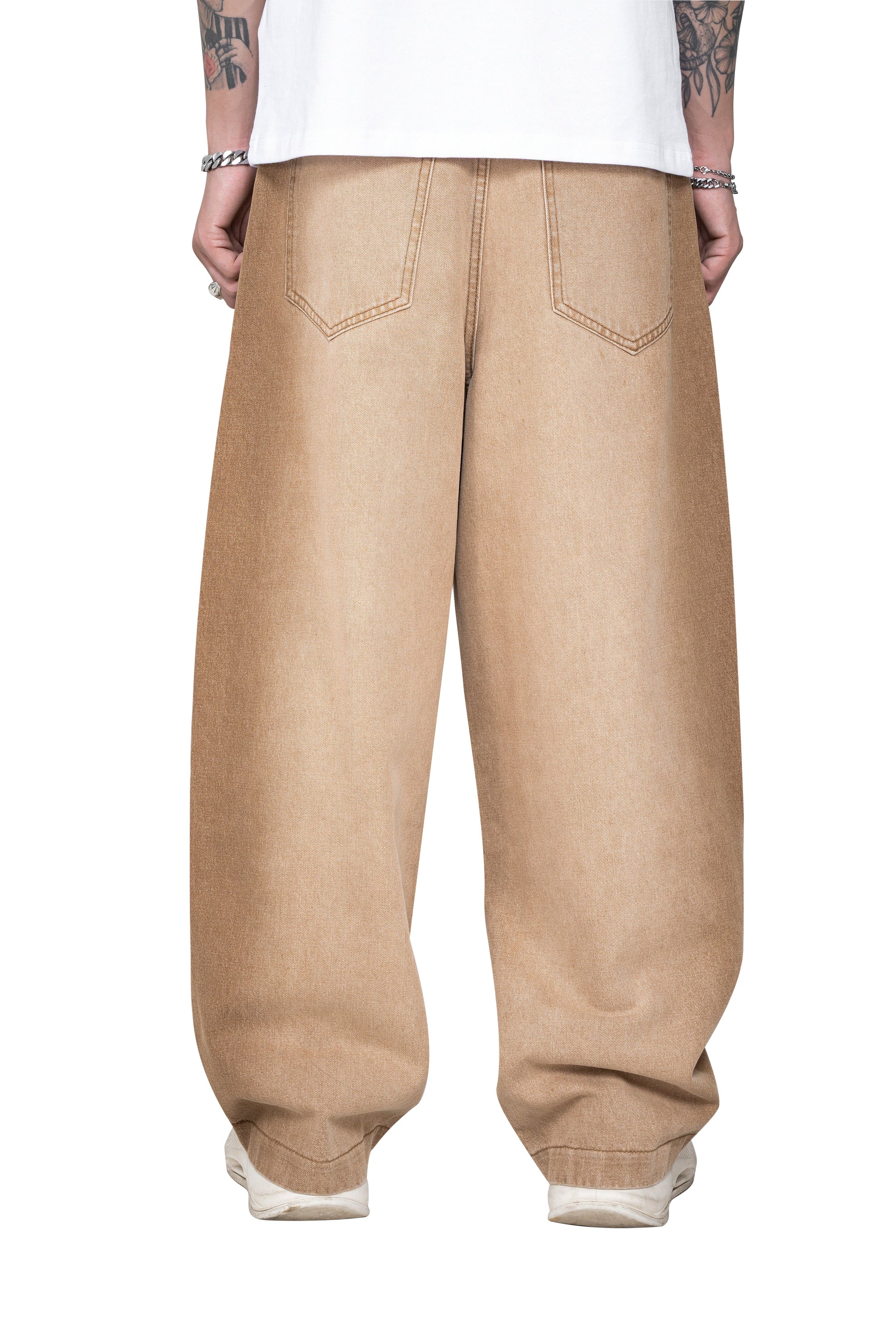 Dune Line Jeans | Wide Leg Paneled Denim - Vintage Sand Wash Earth Tone Streetwear Pants