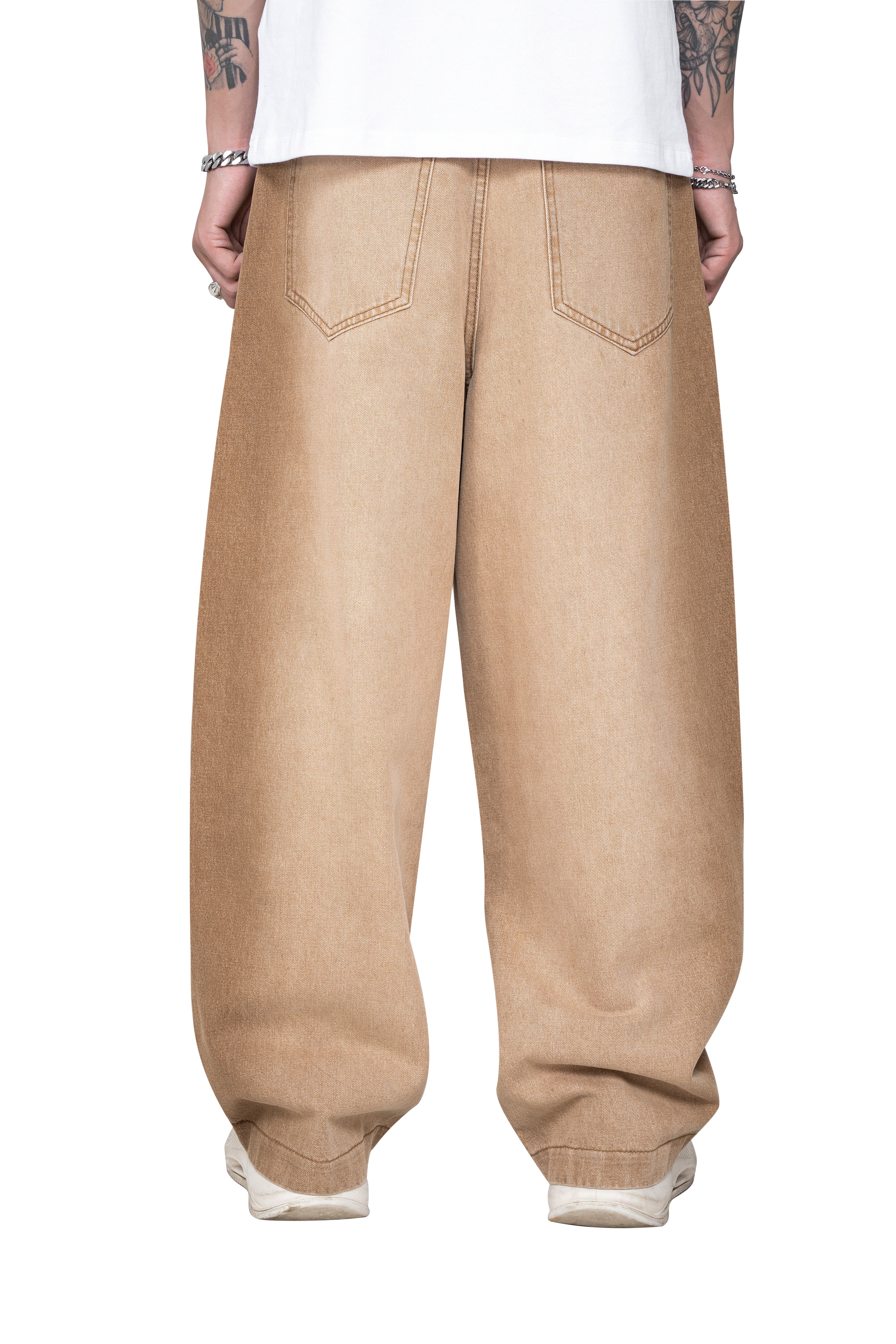 Dune Line Jeans | Wide Leg Paneled Denim - Vintage Sand Wash Earth Tone Streetwear Pants