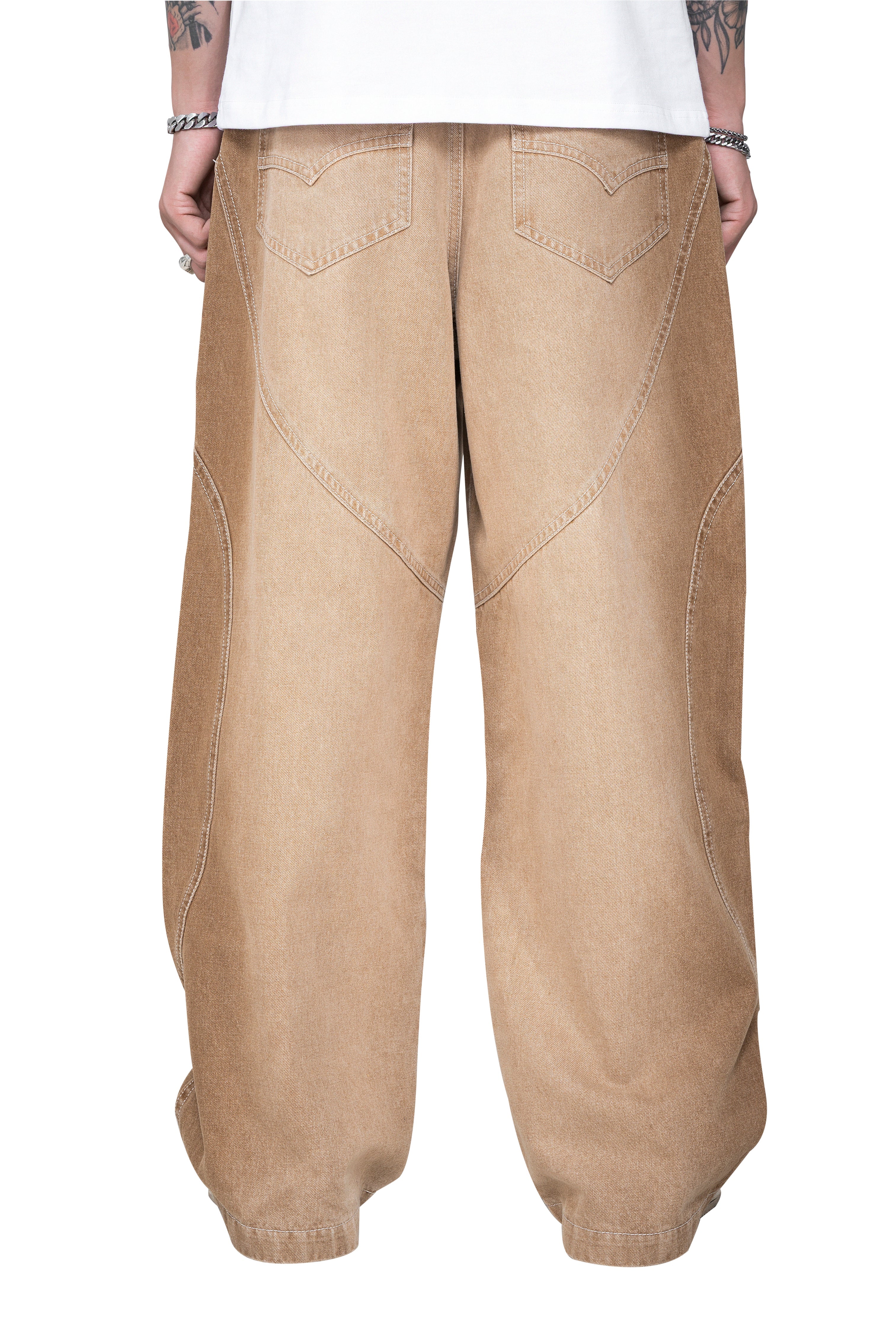 Dune ARC Jeans | Curved Paneled Wide-Leg Denim - Vintage Sand Wash Streetwear Pants