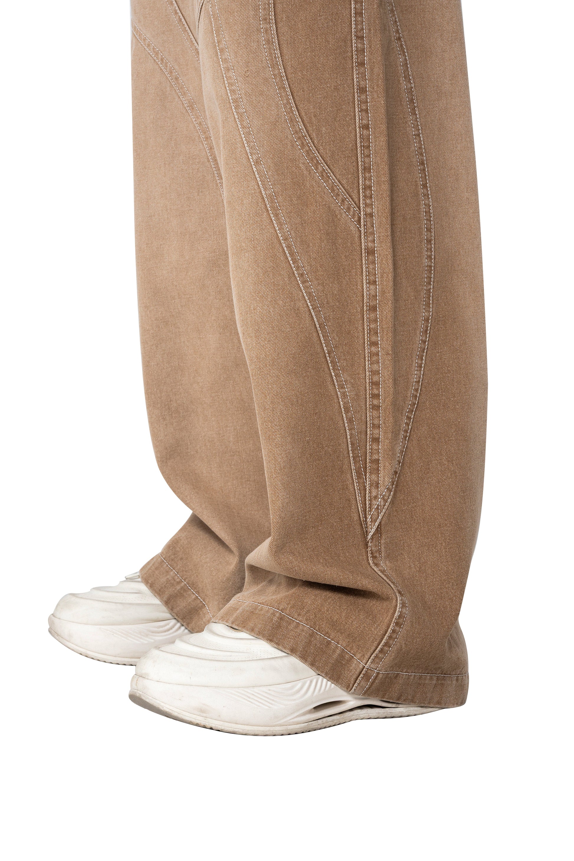 Dune ARC Jeans | Curved Paneled Wide-Leg Denim - Vintage Sand Wash Streetwear Pants