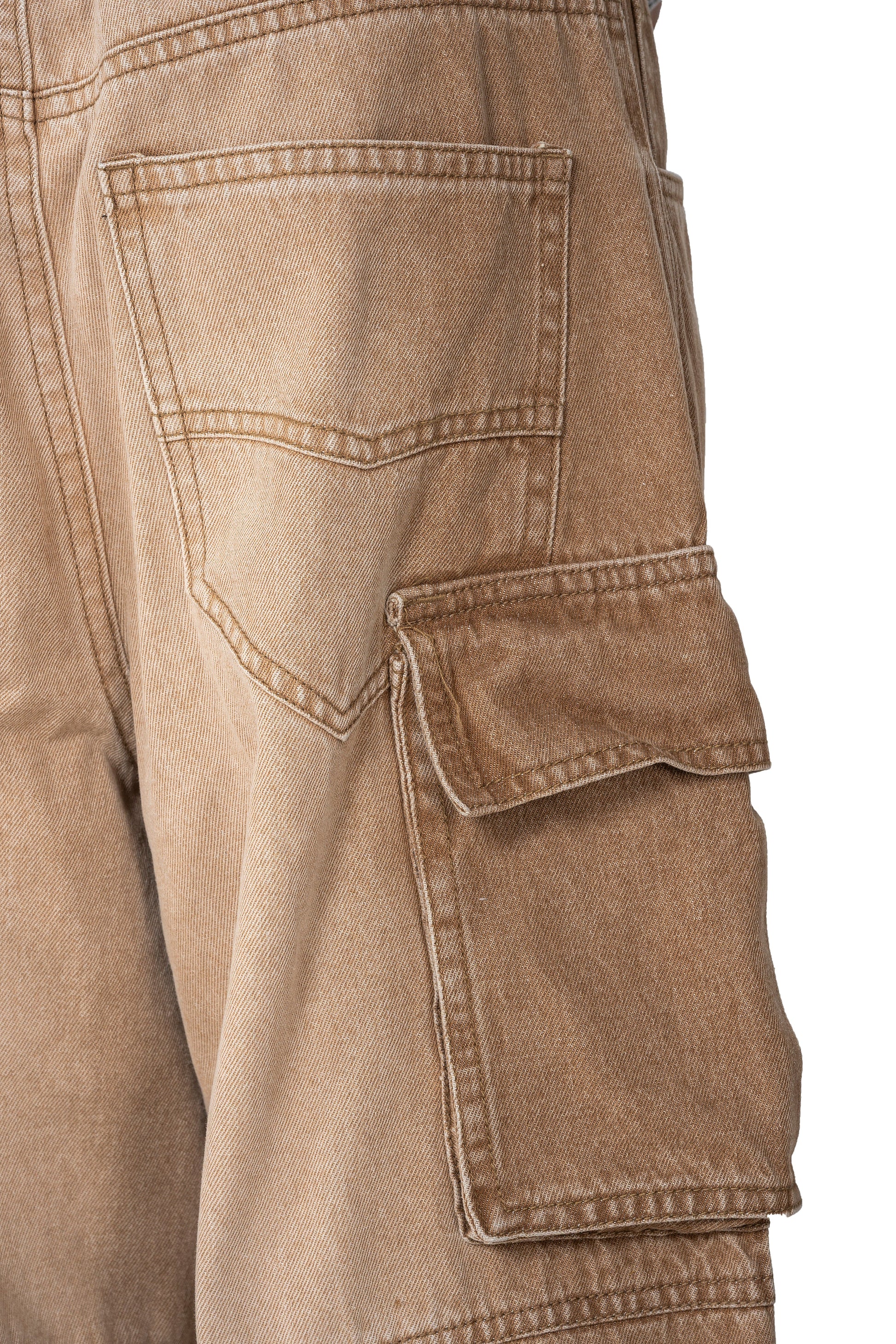 Dune Multi Zip Cargo Pants | Heavyweight Wide Leg Denim - Vintage Sand Wash Earth Tone Streetwear