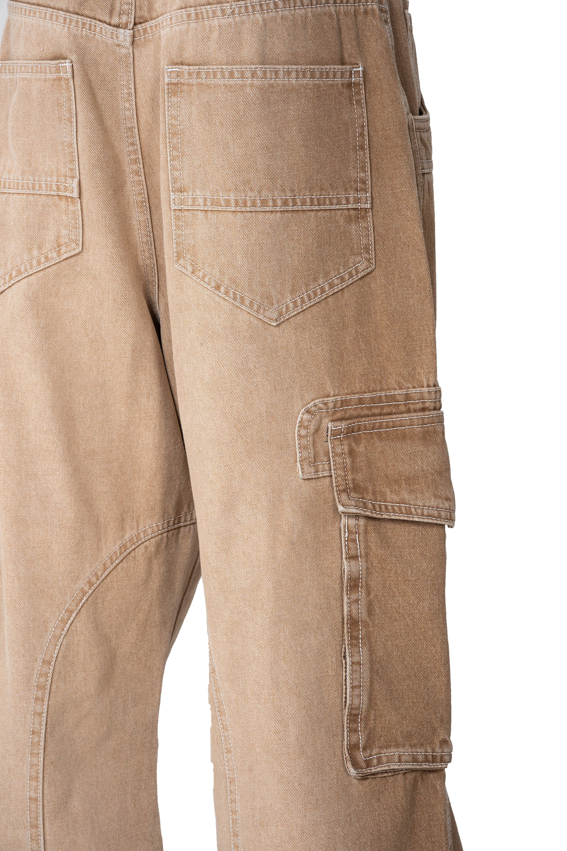Dune Flow Cargo Pants | Streamlined Wide Leg Denim - Vintage Sand Wash Earth Tone Streetwear
