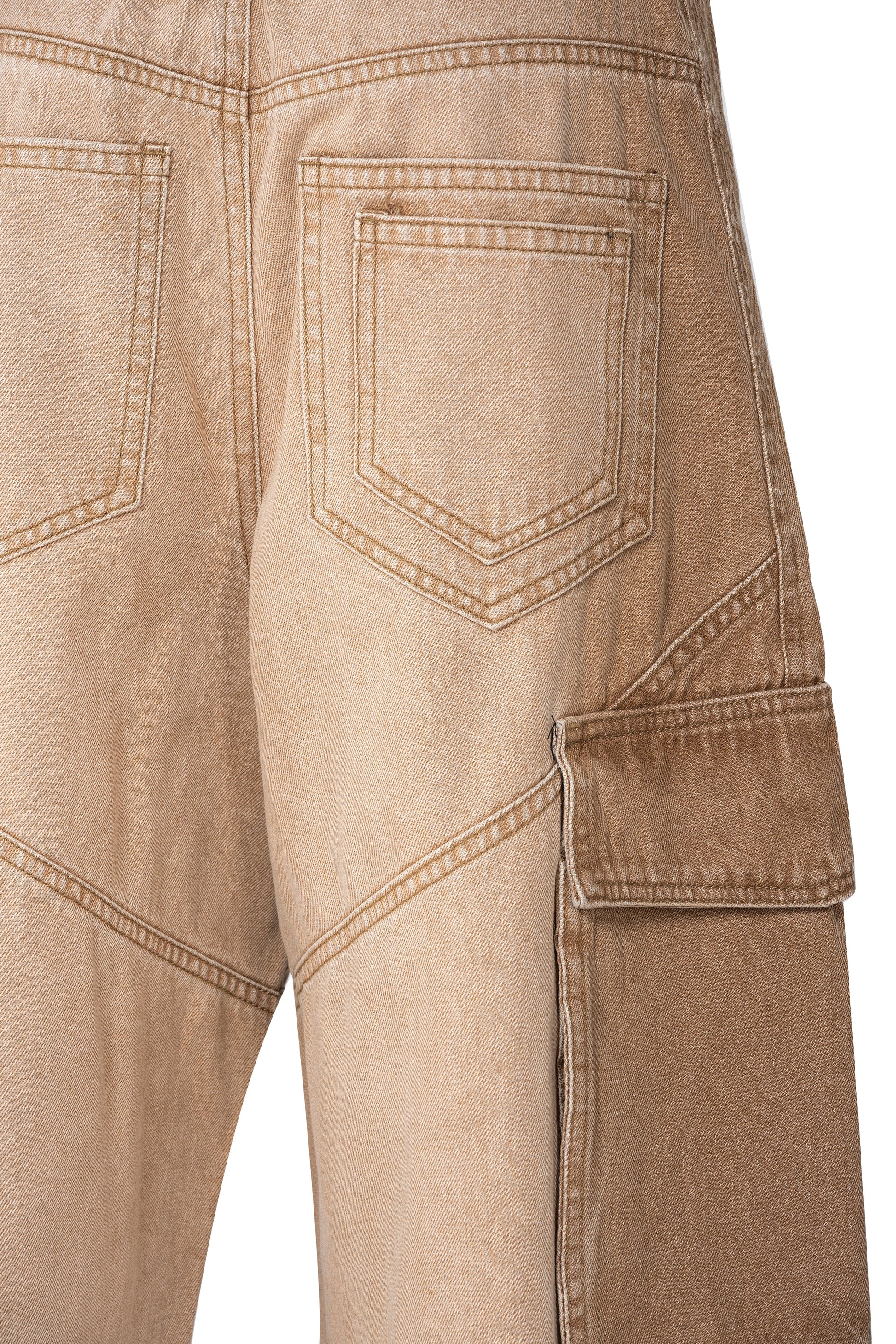 Dune Tact Zip Cargo Pants | Tactical Multi-Pocket Wide Leg Denim - Vintage Sand Wash Earth Tone Techwear