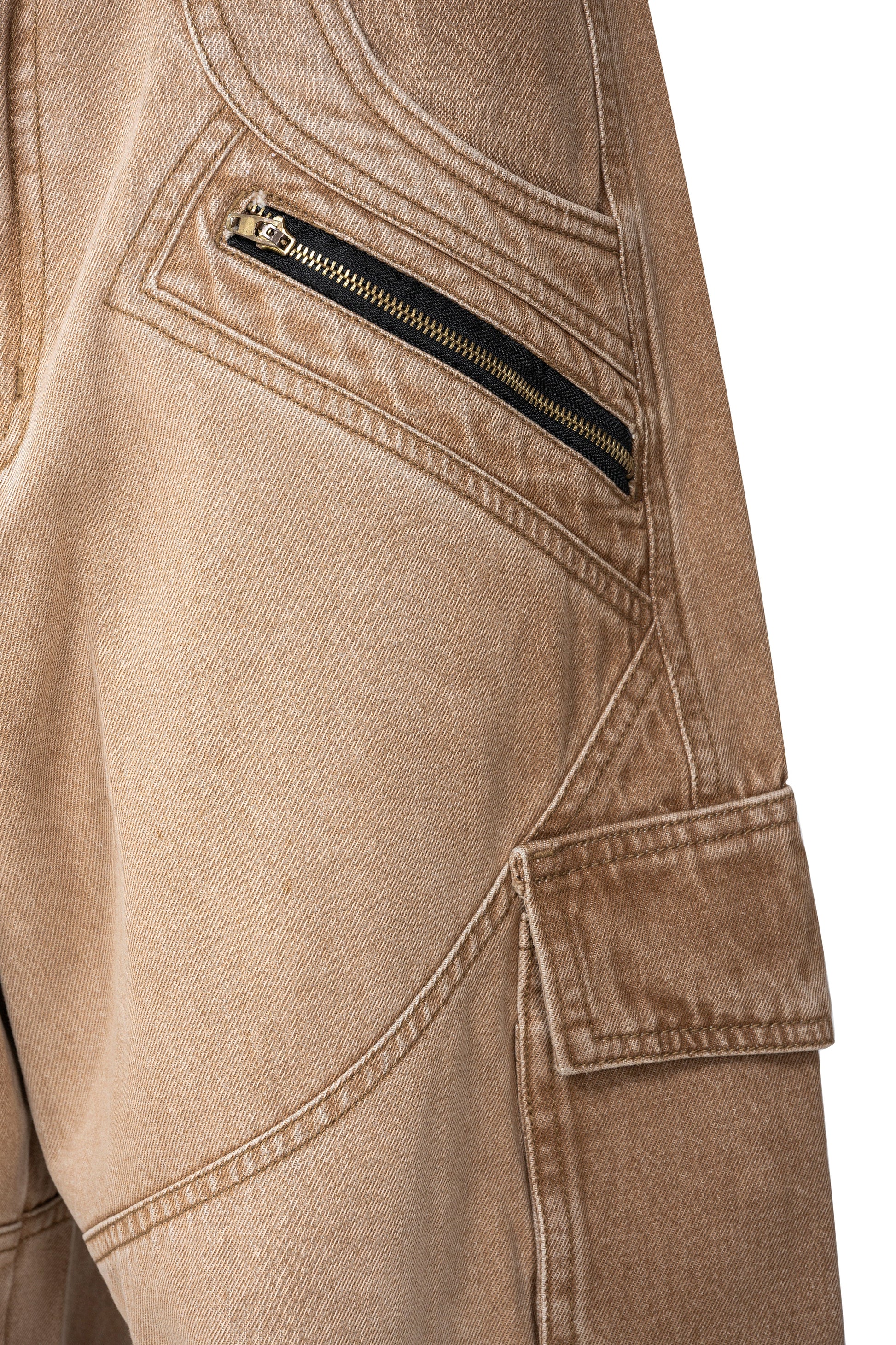Dune Tact Zip Cargo Pants | Tactical Multi-Pocket Wide Leg Denim - Vintage Sand Wash Earth Tone Techwear