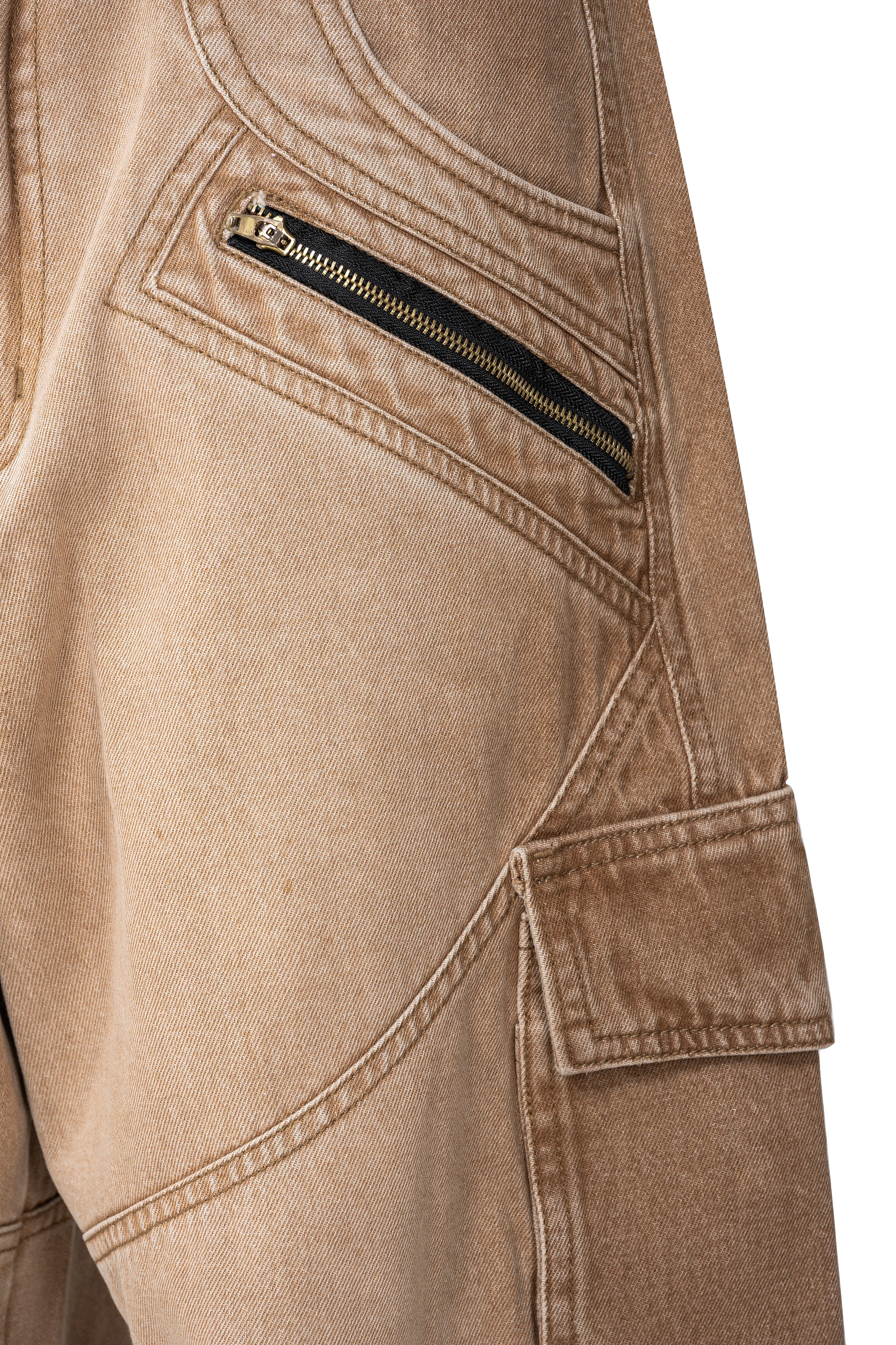 Dune Tact Zip Cargo Pants | Tactical Multi-Pocket Wide Leg Denim - Vintage Sand Wash Earth Tone Techwear