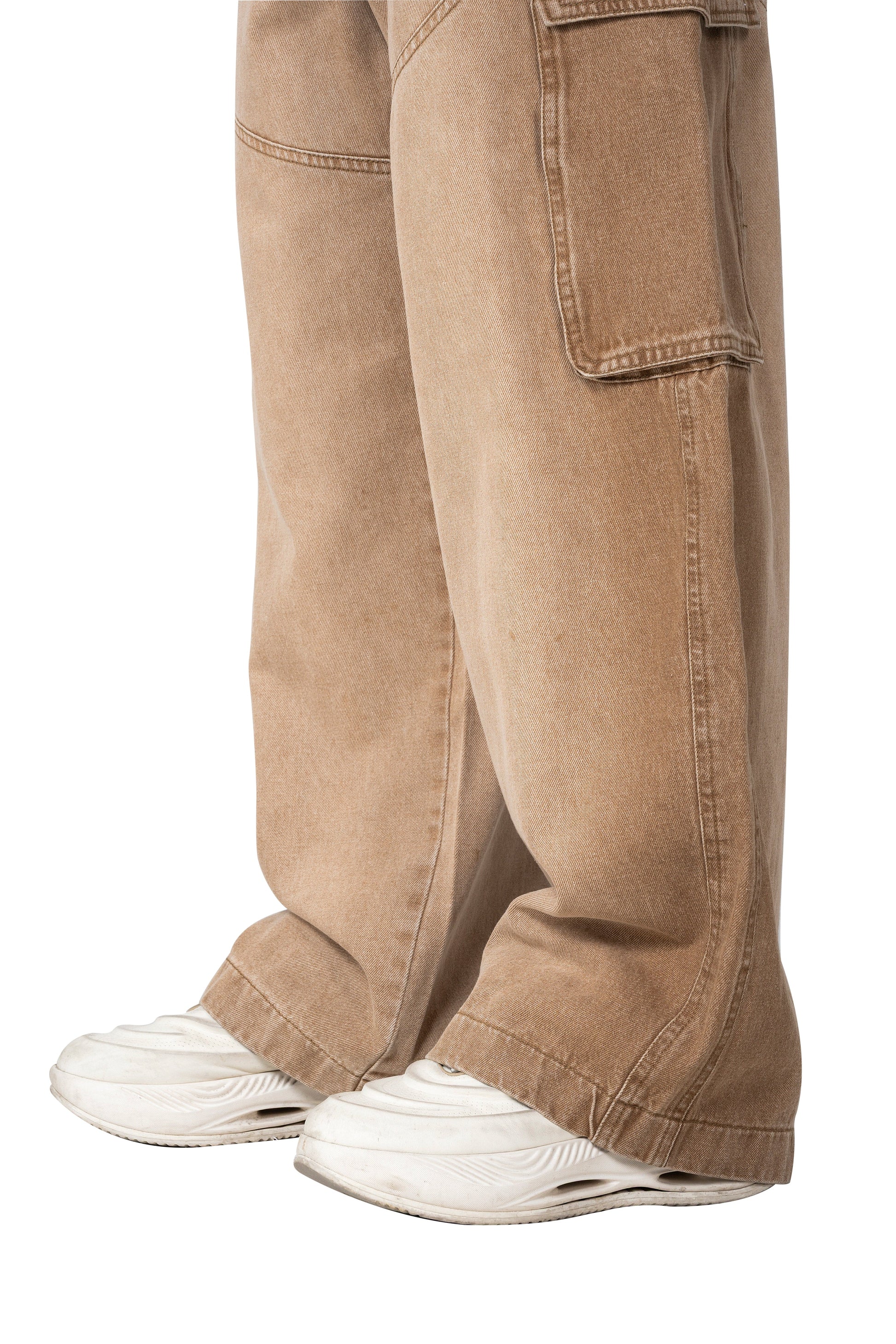 Dune Tact Zip Cargo Pants | Tactical Multi-Pocket Wide Leg Denim - Vintage Sand Wash Earth Tone Techwear