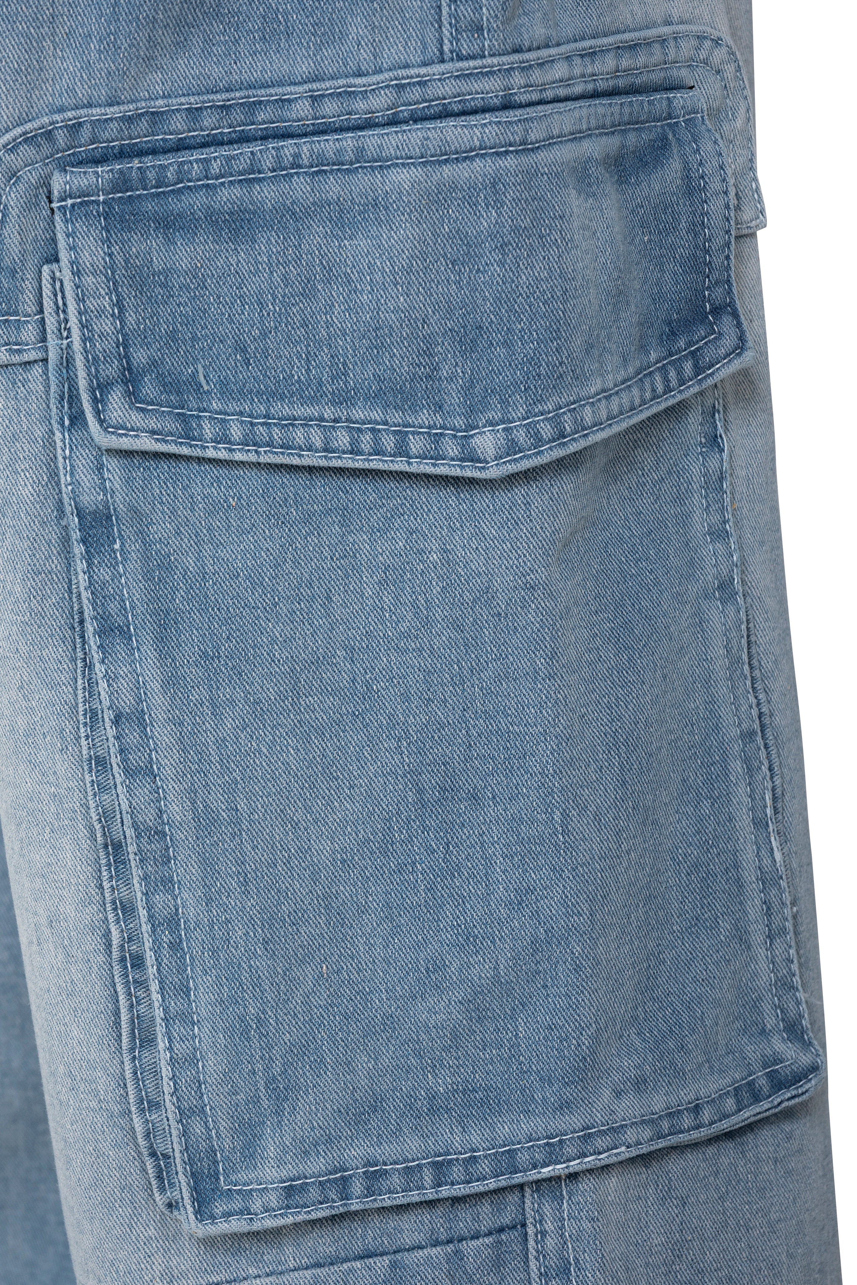 Fade Flow Cargo Pants | Streamlined Wide Leg Denim - Vintage Indigo Fade Minimalist Streetwear