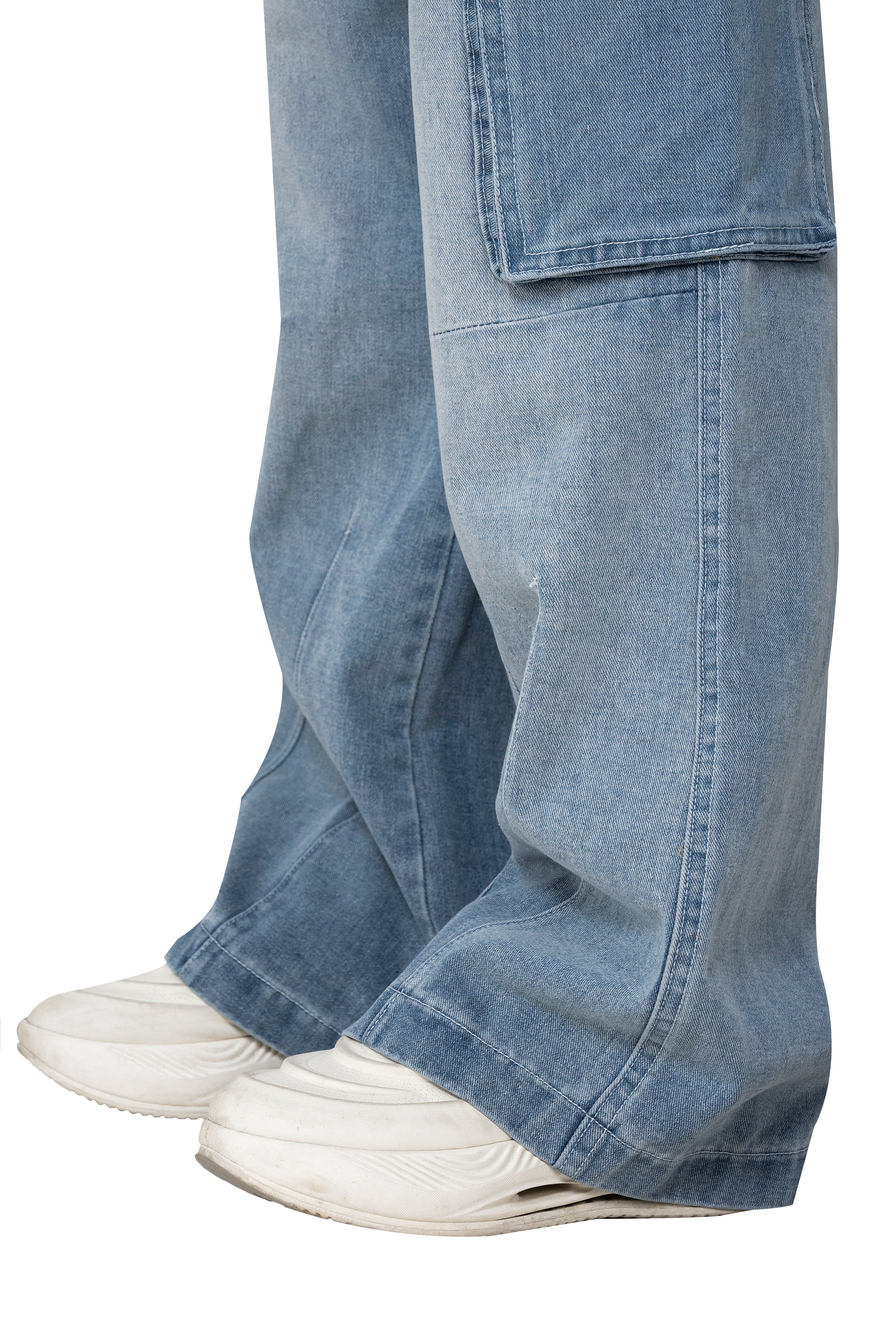 Fade Flow Cargo Pants | Streamlined Wide Leg Denim - Vintage Indigo Fade Minimalist Streetwear