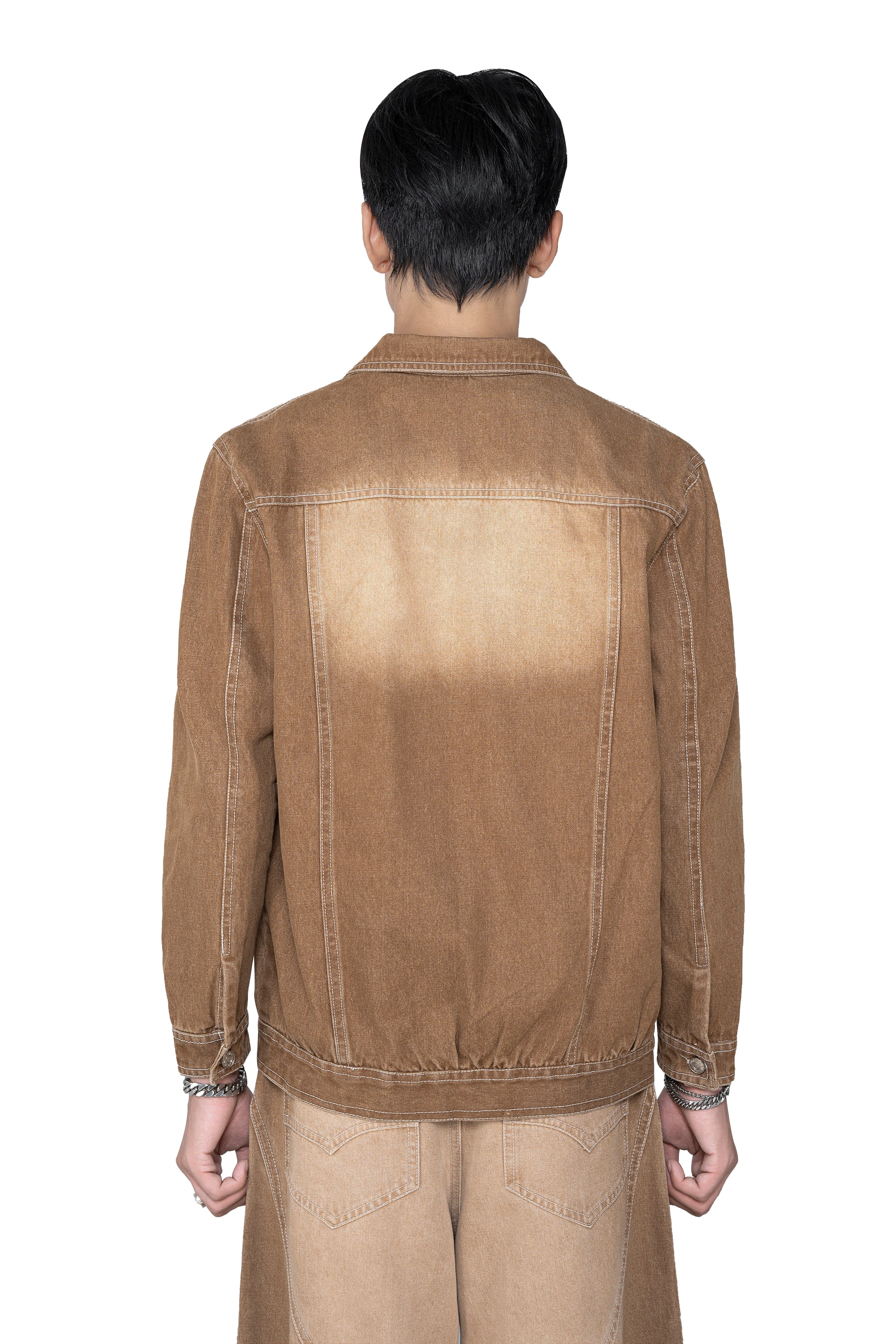 Dune Origin Denim Jacket | Vintage Sand Wash Trucker - Premium Heavyweight Paneled Earth Tone Outerwear