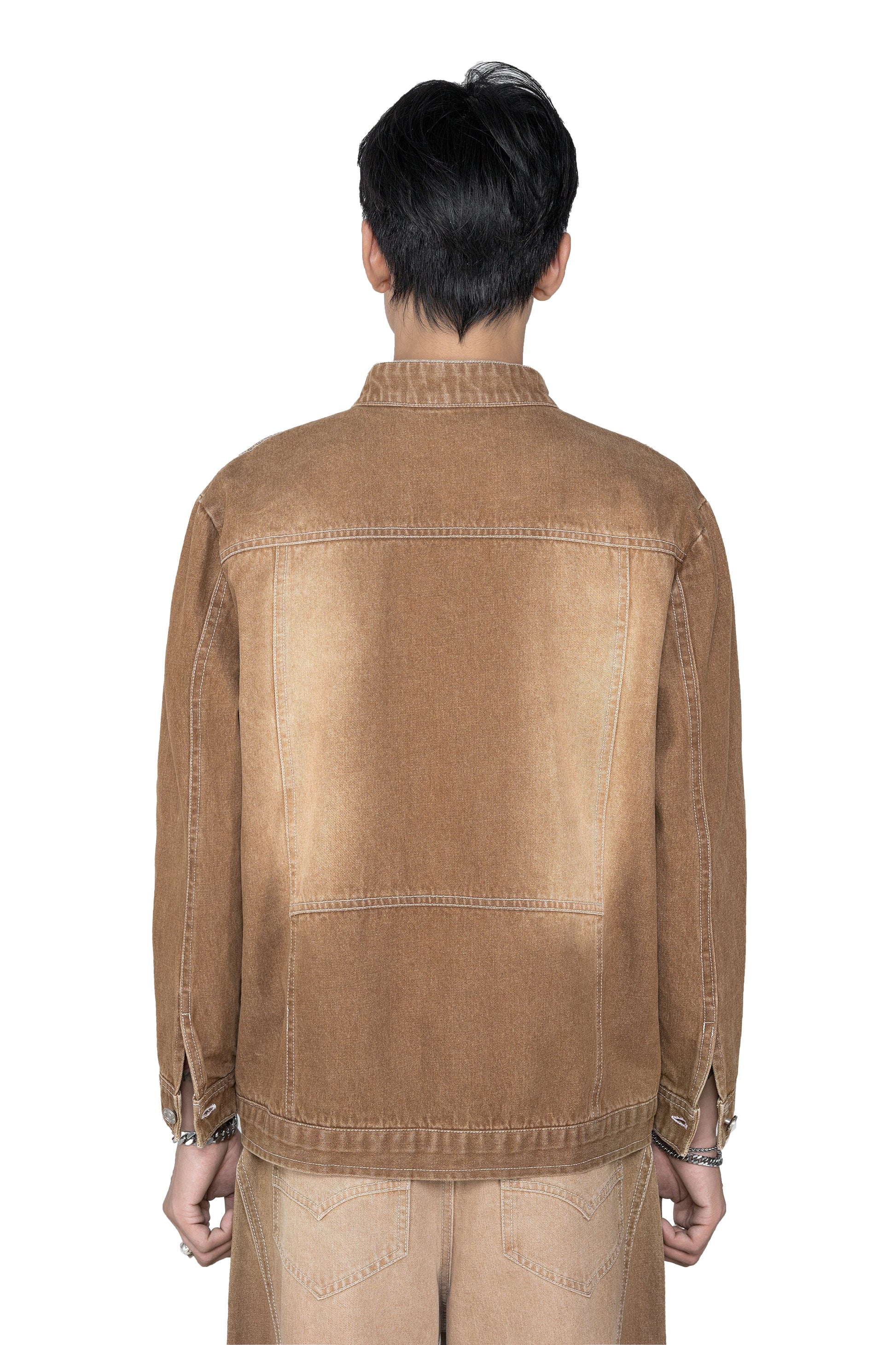 Dune Zip Denim Jacket | Vintage Sand Wash Mock Neck - Premium Heavyweight Slim-Fit Earth Tone Outerwear