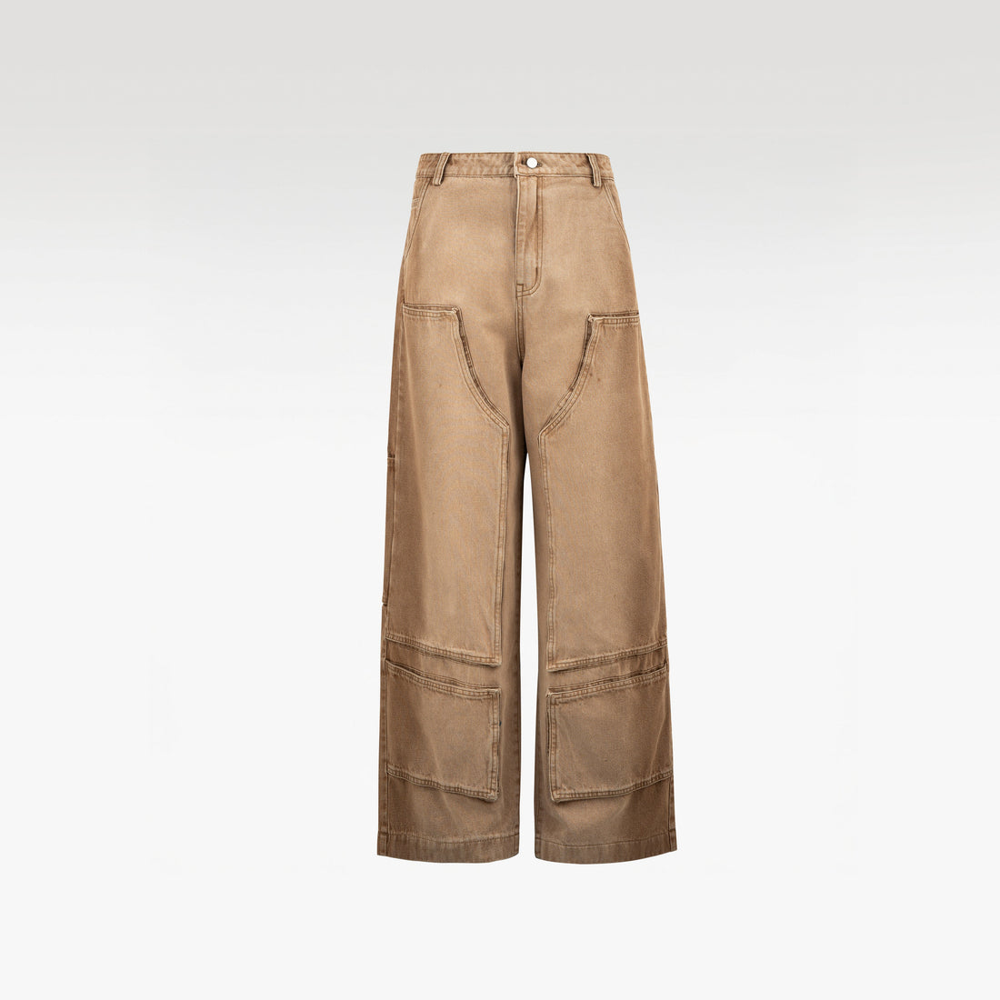 Dune Core Cargo Pants | Multi-Pocket Wide Leg Denim - Vintage Sand Wash Earth Tone Streetwear