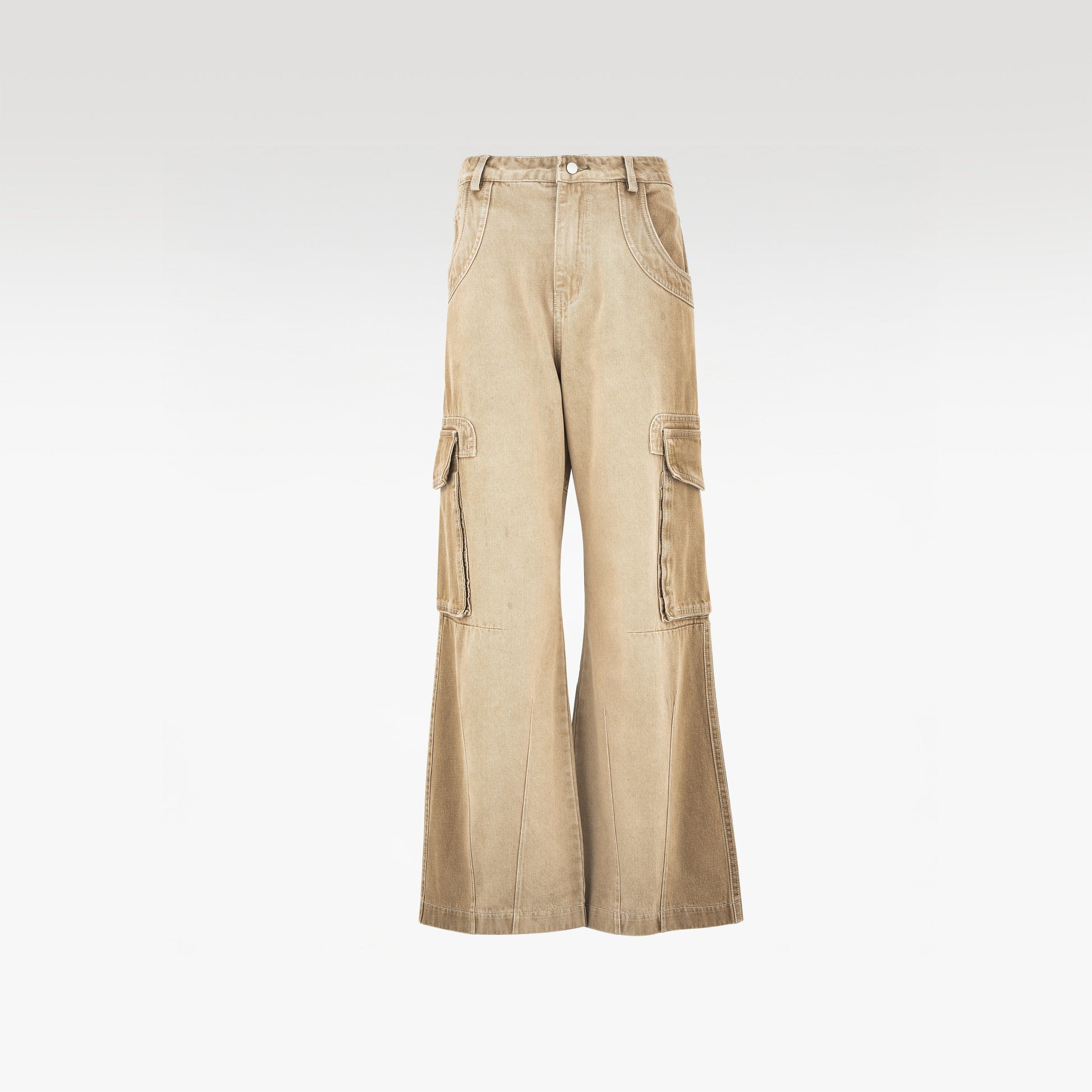 Dune Flow Cargo Pants | Streamlined Wide Leg Denim - Vintage Sand Wash Earth Tone Streetwear