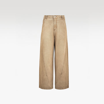 Dune Line Jeans | Wide Leg Paneled Denim - Vintage Sand Wash Earth Tone Streetwear Pants