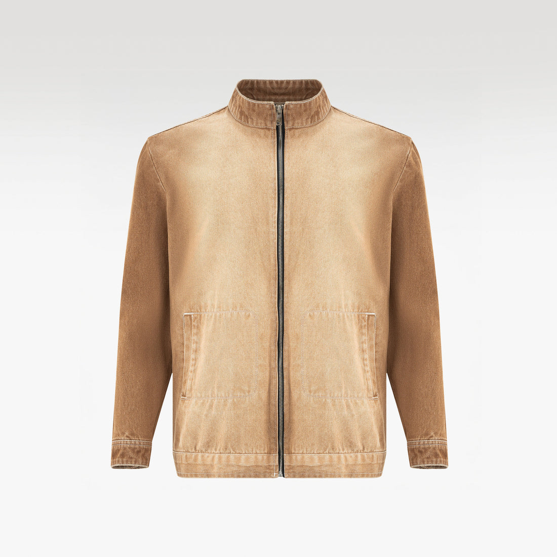 Dune Zip Denim Jacket | Vintage Sand Wash Mock Neck - Premium Heavyweight Slim-Fit Earth Tone Outerwear