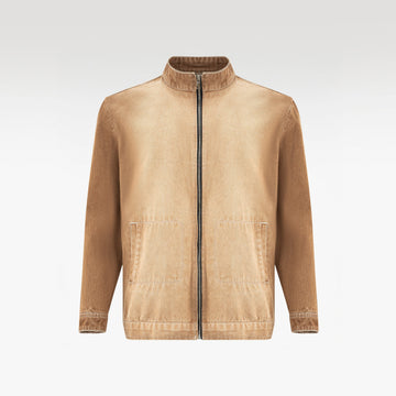 Dune Zip Denim Jacket | Vintage Sand Wash Mock Neck - Premium Heavyweight Slim-Fit Earth Tone Outerwear
