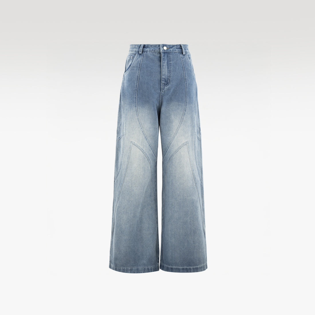 Fade ARC Jeans | Curved Paneled Wide-Leg Denim - Vintage Indigo Fade Streetwear Pants