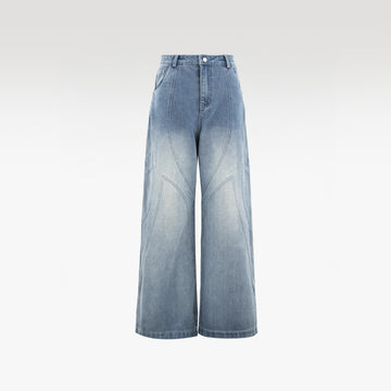 Fade ARC Jeans | Curved Paneled Wide-Leg Denim - Vintage Indigo Fade Streetwear Pants