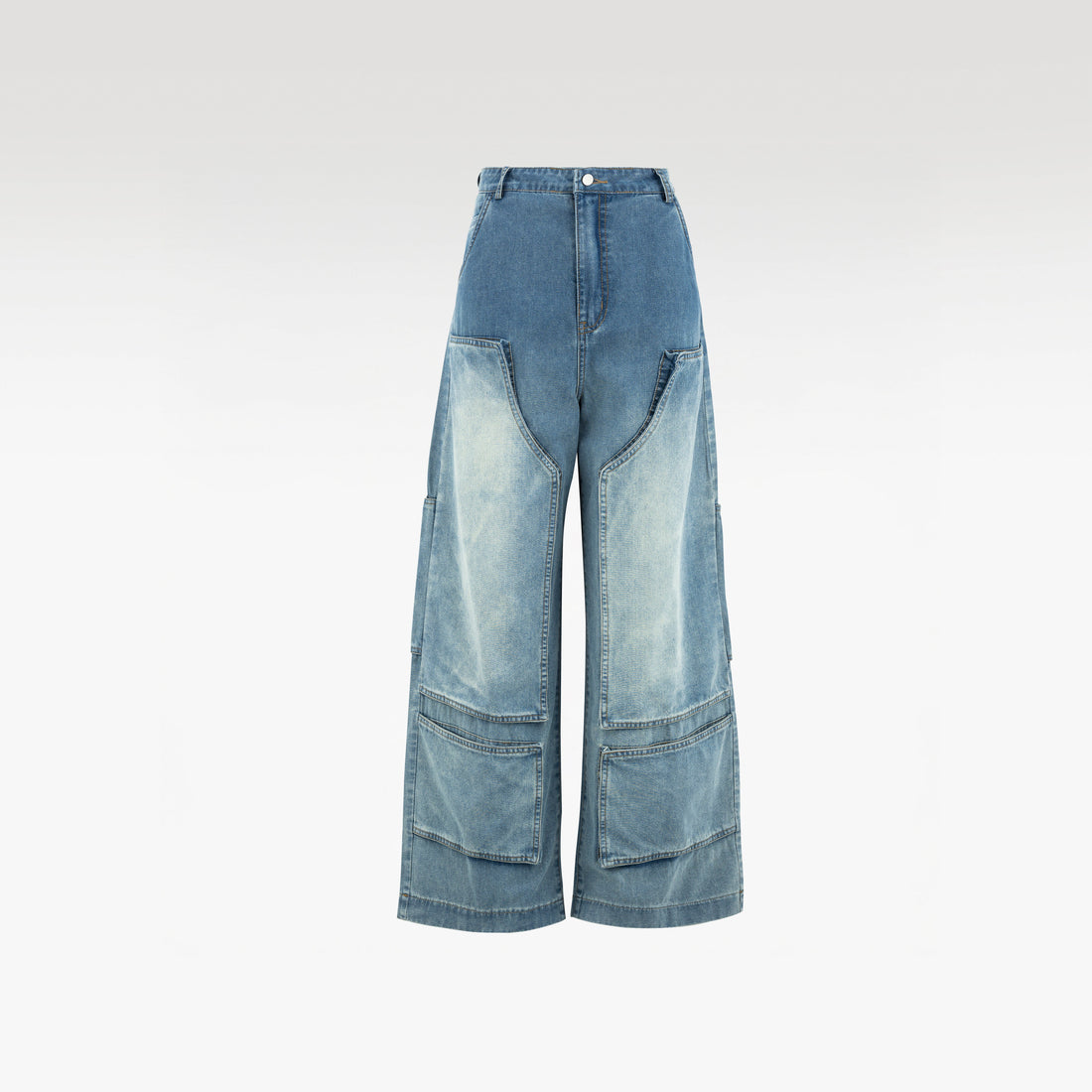 Fade Core Cargo Pants | Multi-Pocket Wide Leg Denim - Vintage Indigo Fade Streetwear Cargoes