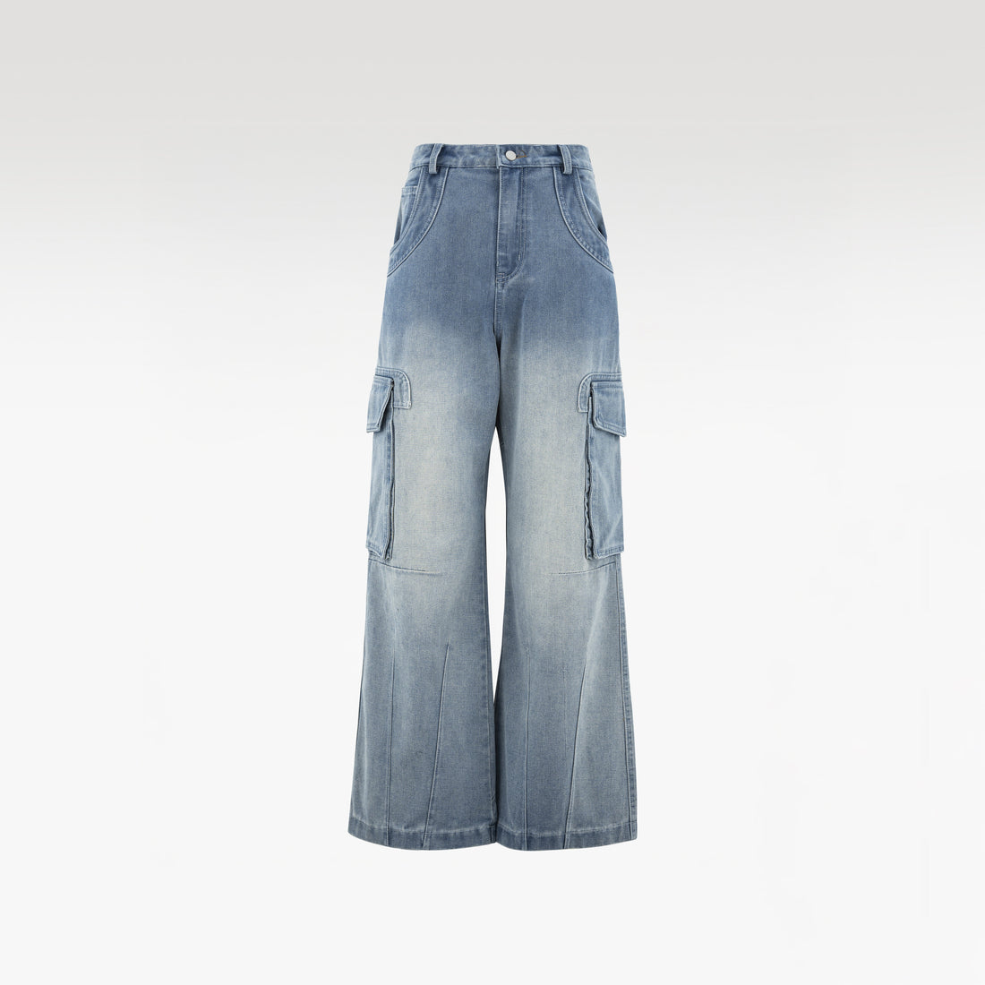 Fade Flow Cargo Pants | Streamlined Wide Leg Denim - Vintage Indigo Fade Minimalist Streetwear