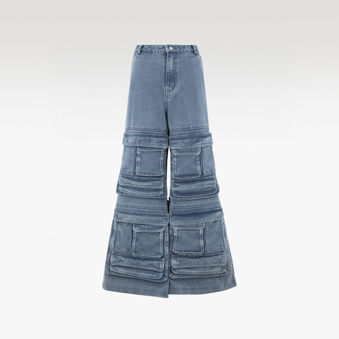Fade Stack Cargo Pants | 3D Multi-Pocket Wide Leg Denim - Vintage Indigo Fade High-Utility Streetwear