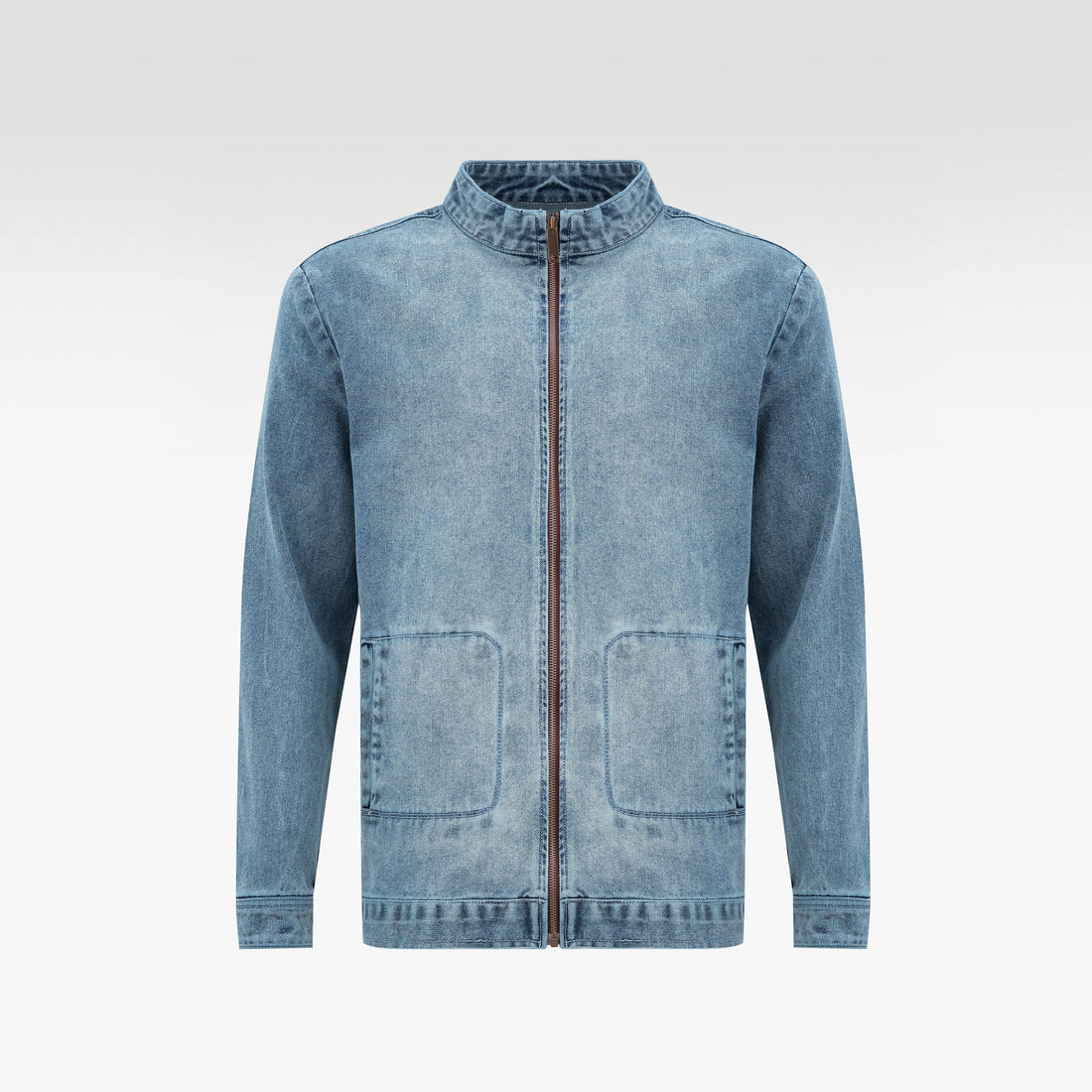 Fade Zip Denim Jacket | Vintage Indigo Fade Mock Neck - Premium Heavyweight Slim-Fit Streetwear Outerwear