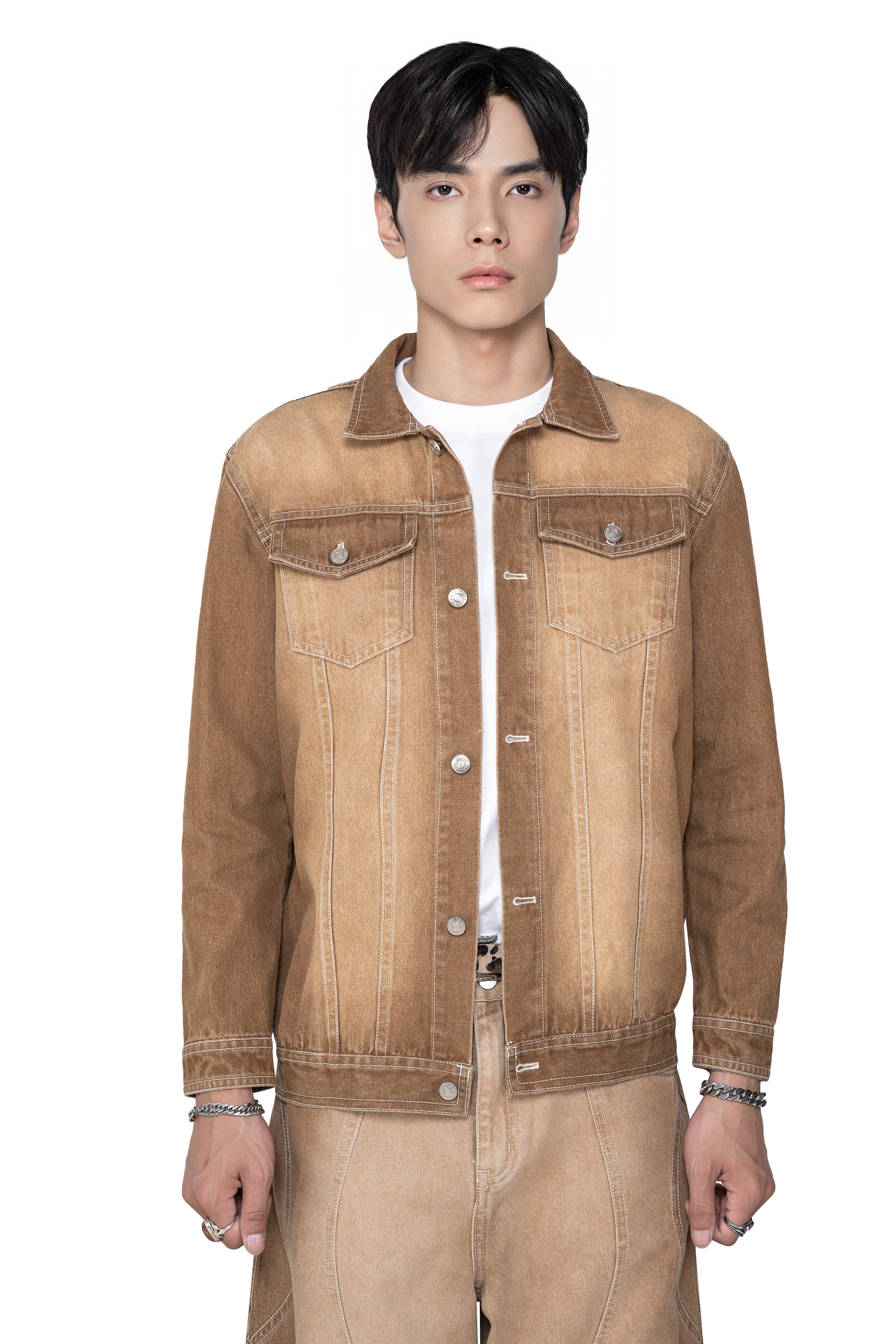 Dune Origin Denim Jacket | Vintage Sand Wash Trucker - Premium Heavyweight Paneled Earth Tone Outerwear