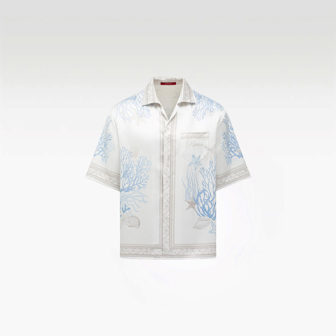 Rococo Coraline White Silk Shirt | Premium Printed Silk Taffeta White Base Ocean