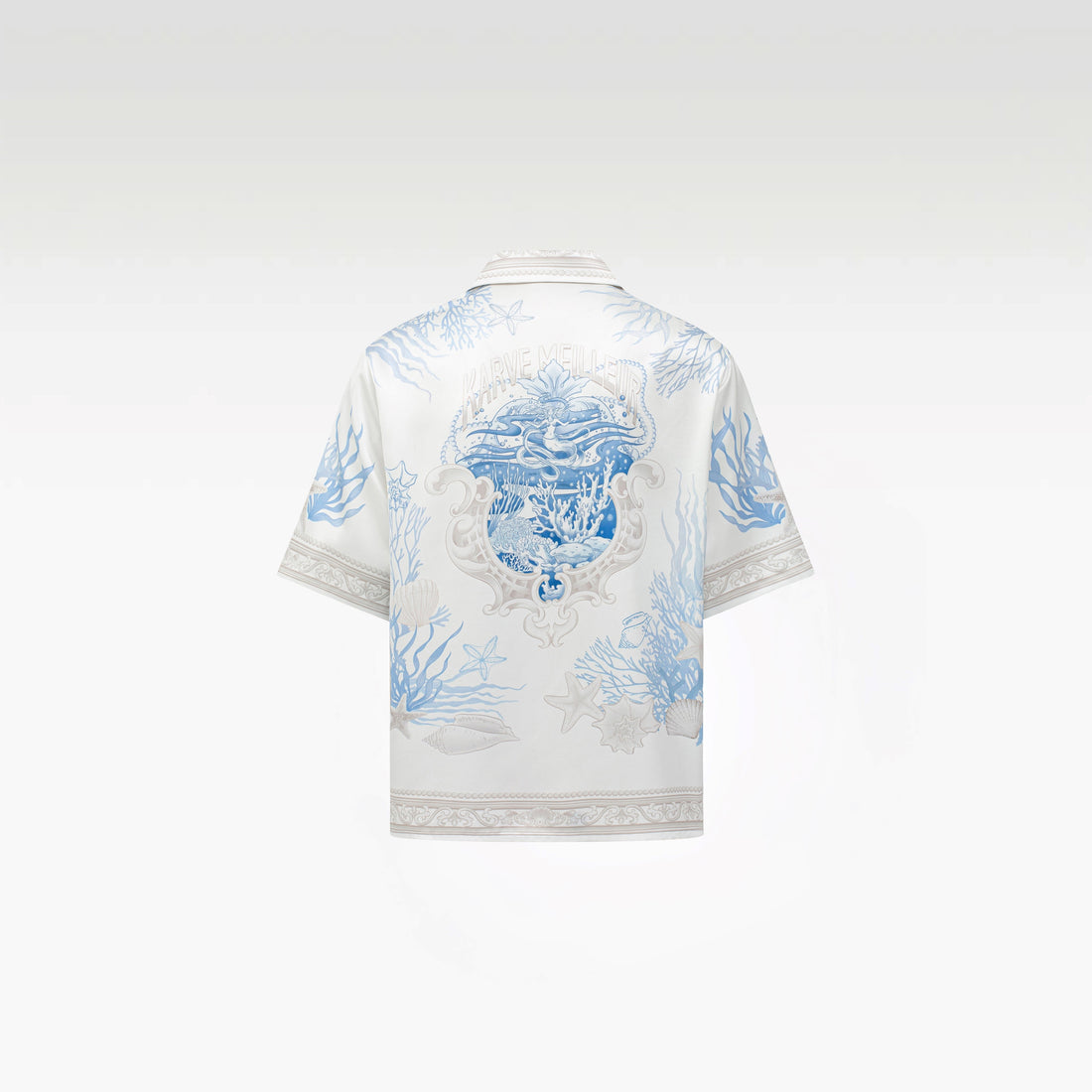 Rococo Coraline White Silk Shirt | Premium Printed Silk Taffeta White Base Ocean