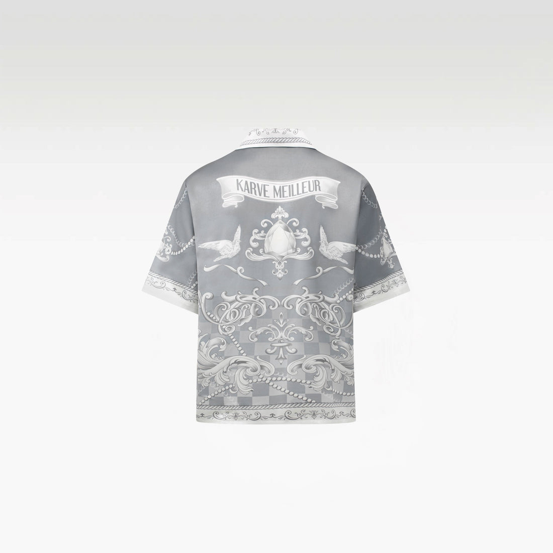 Epiphany Silk Shirt | Premium Printed Silk Cuban Collar Baroque Checkerboard Gradient Grey