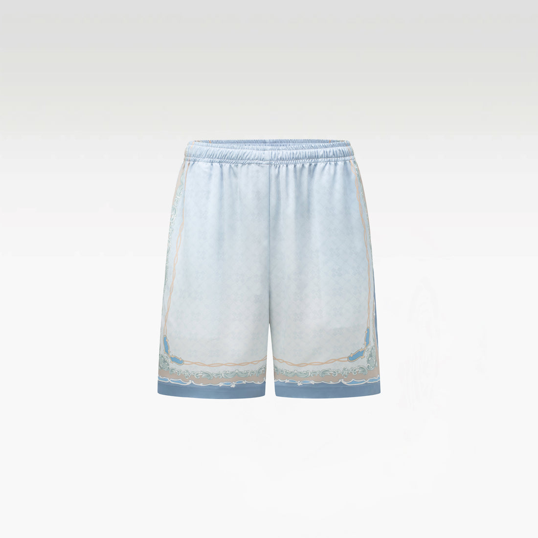 Rocaille Marine Silk Shorts | Premium Printed Silk Taffeta Baroque Ocean Grandeur Blue Pearl