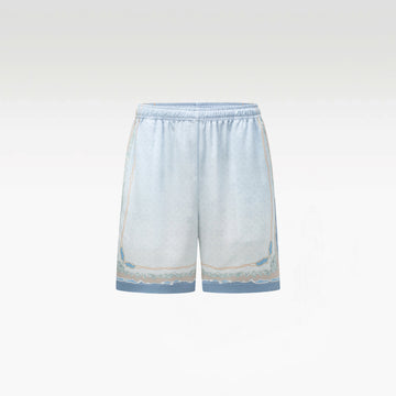 Rocaille Marine Silk Shorts | Premium Printed Silk Taffeta Baroque Ocean Grandeur Blue Pearl