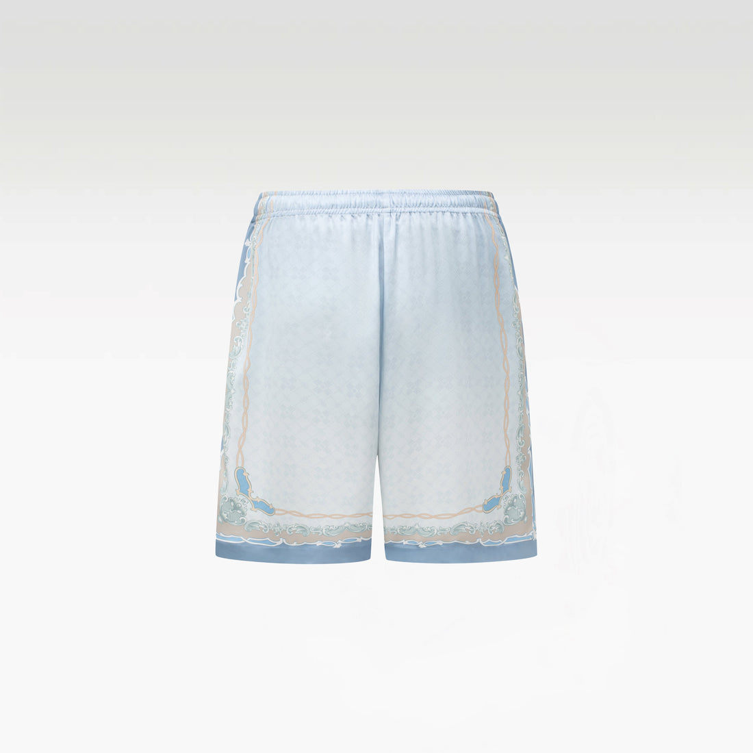Rocaille Marine Silk Shorts | Premium Printed Silk Taffeta Baroque Ocean Grandeur Blue Pearl