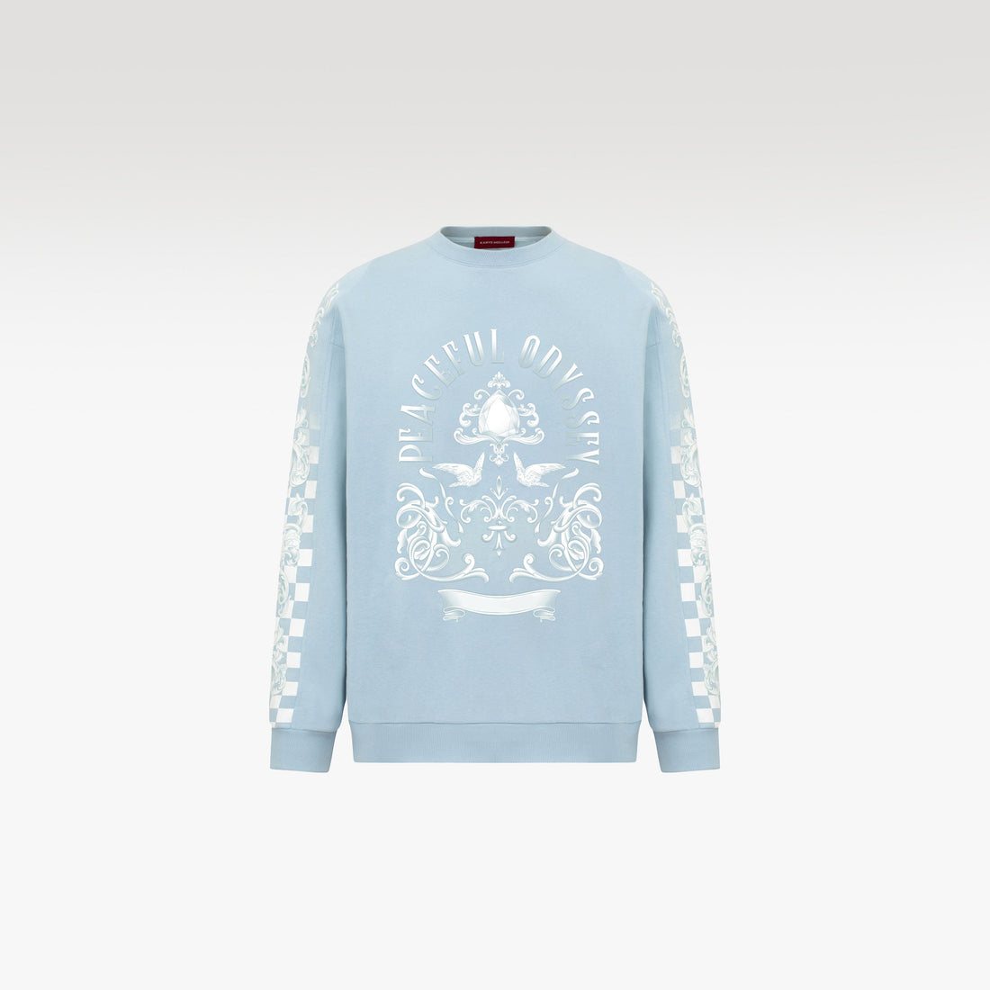 Gradient Long Sleeved Sweatshirt | Checkerboard Sleeve Accents Minimal Streetstyle