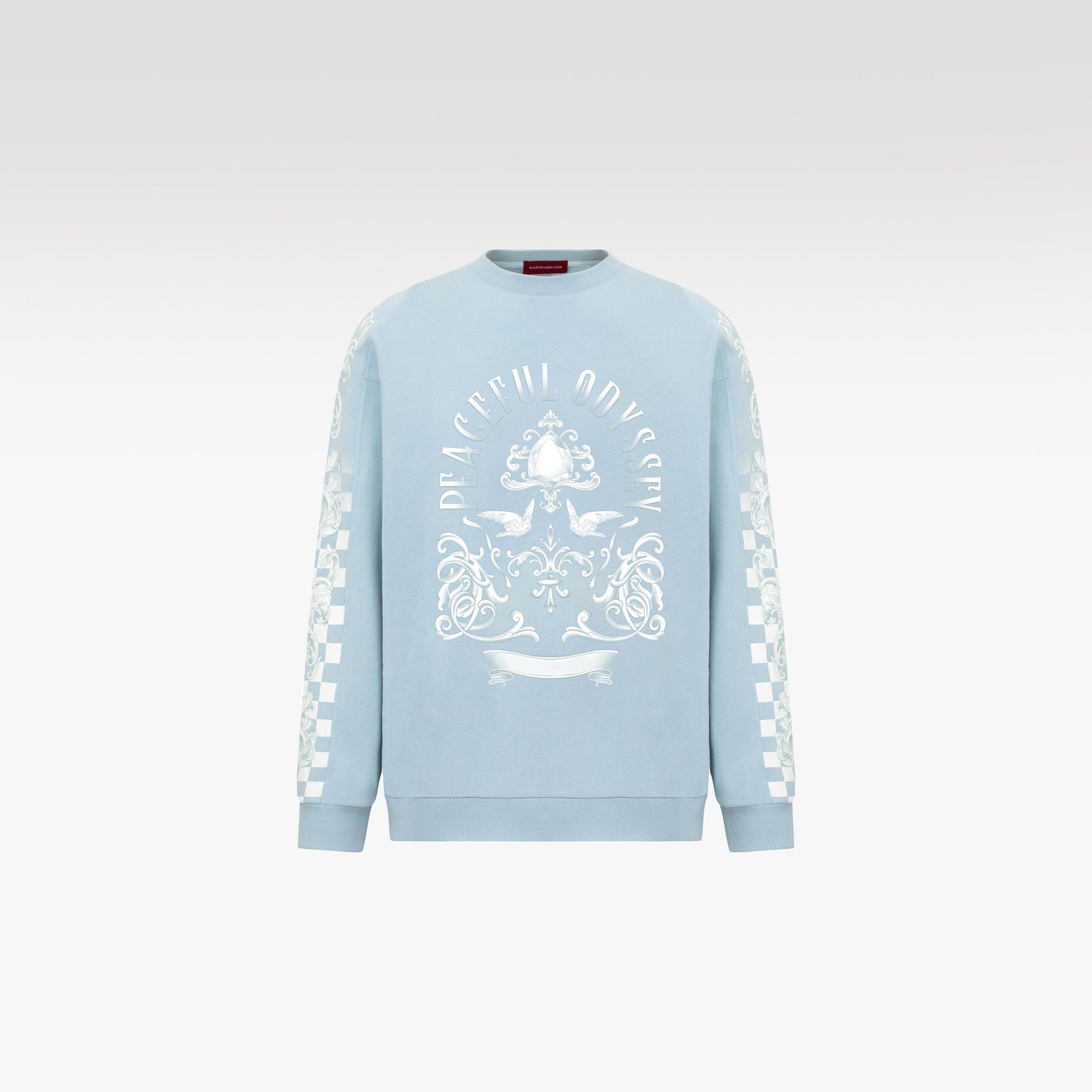 Gradient Long Sleeved Sweatshirt | Checkerboard Sleeve Accents Minimal Streetstyle