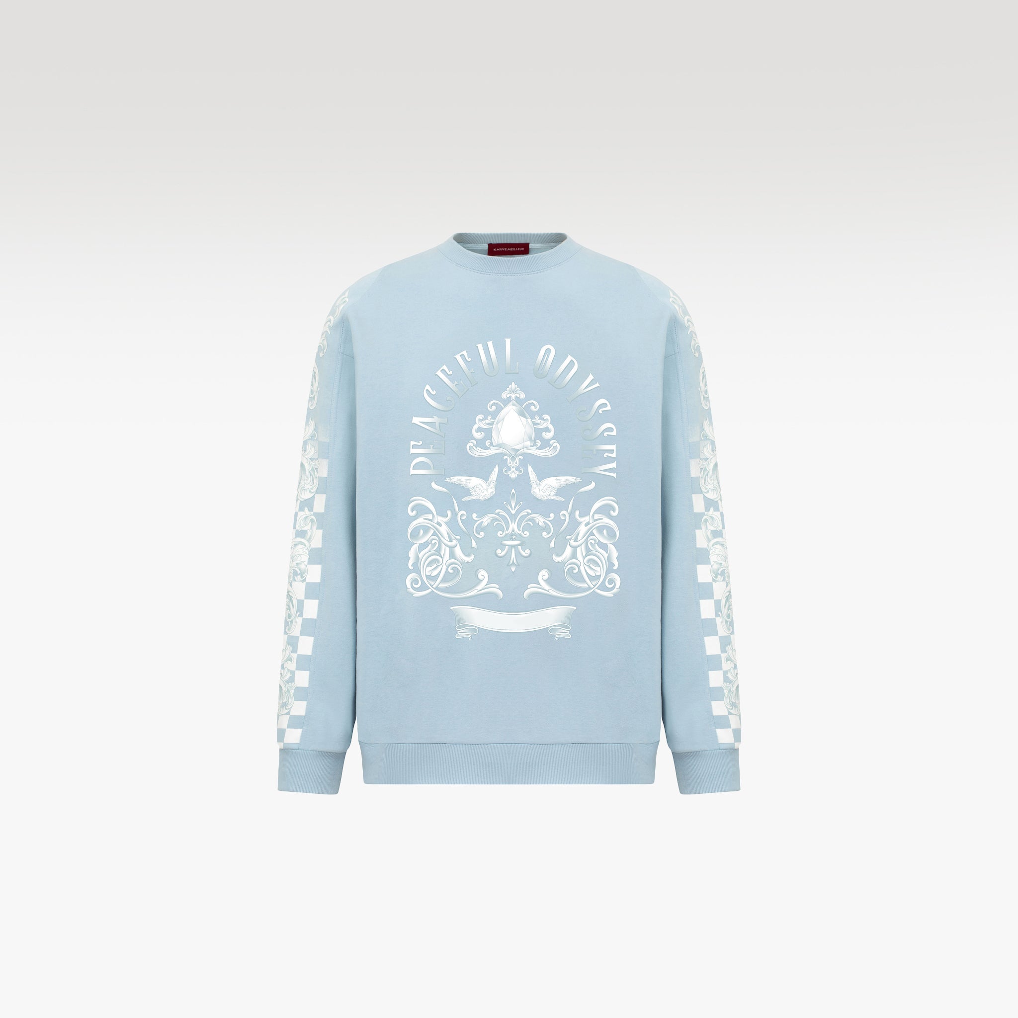 Gradient Long Sleeved Sweatshirt | Checkerboard Sleeve Accents Minimal Streetstyle