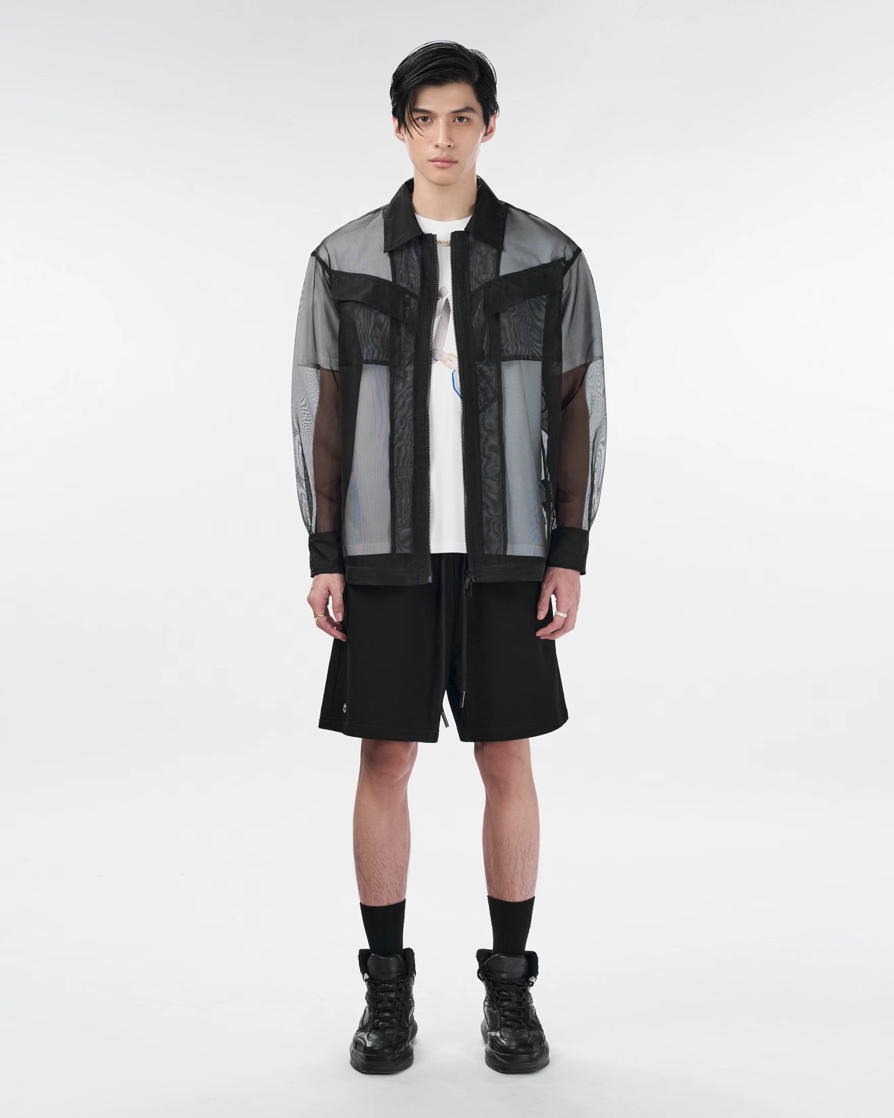Veos Zip Black Shirt | Recycled Fabric Mesh Streetwear Long-Sleeve