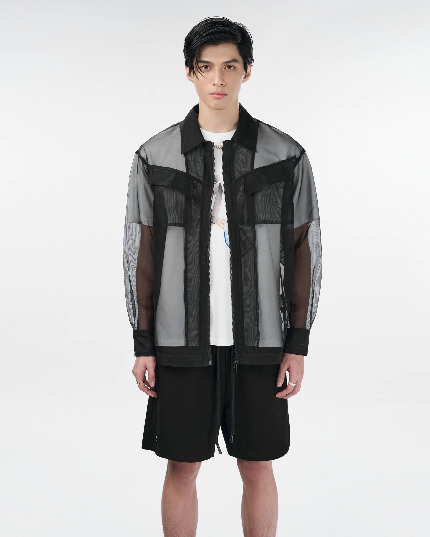 Veos Zip Black Shirt | Recycled Fabric Mesh Streetwear Long-Sleeve