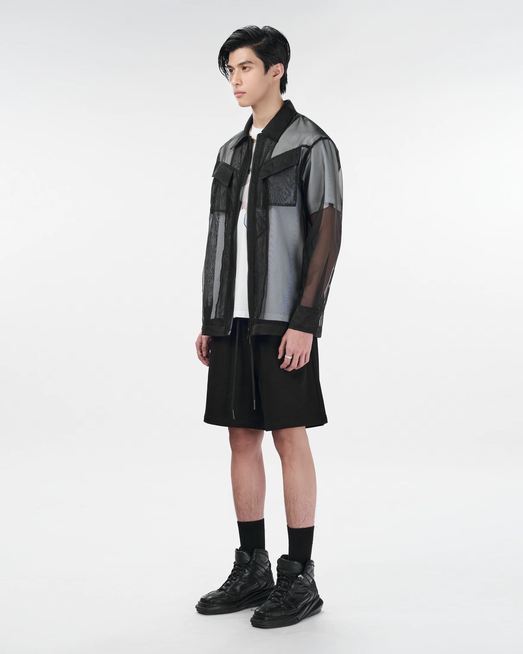Veos Zip Black Shirt | Recycled Fabric Mesh Streetwear Long-Sleeve