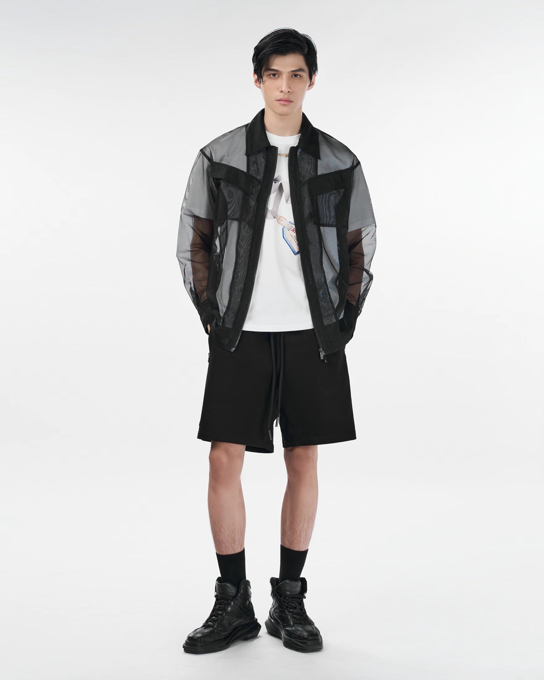 Veos Zip Black Shirt | Recycled Fabric Mesh Streetwear Long-Sleeve