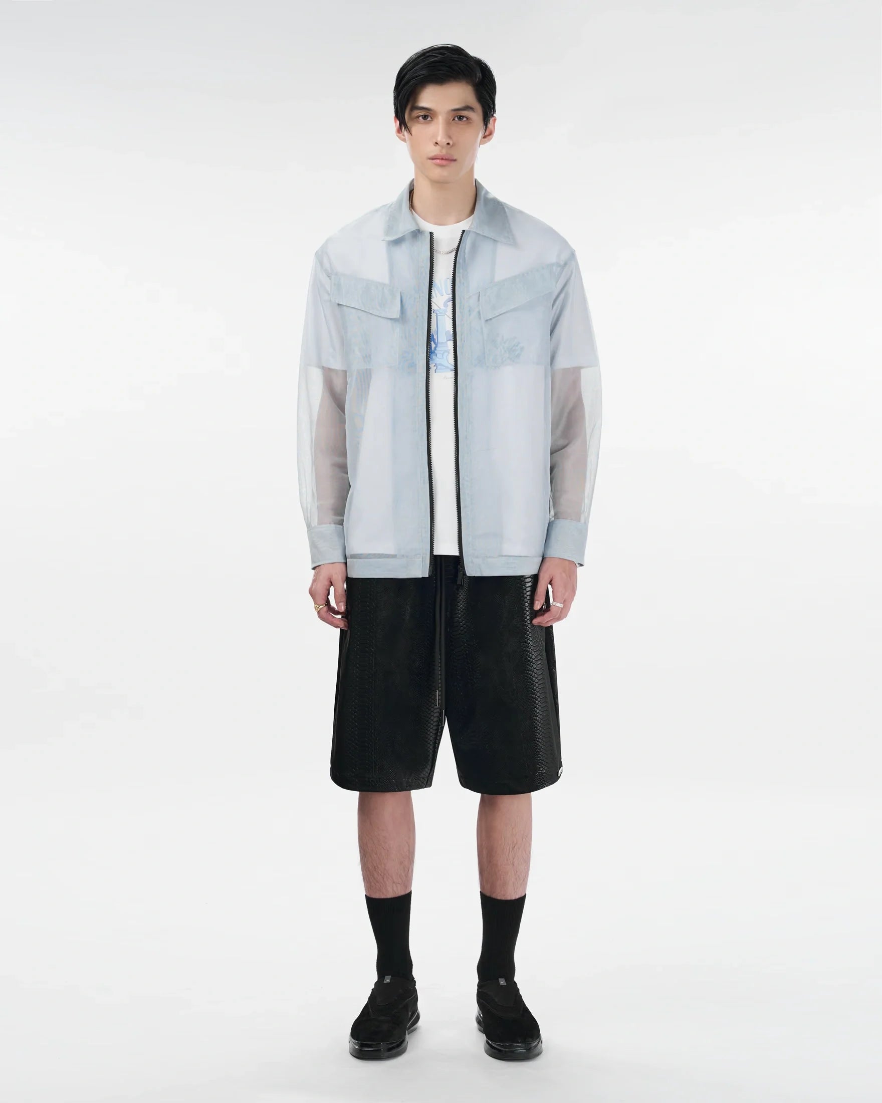 Veos Zip Blue Shirt | Recycled Fabric Mesh Streetwear Long-Sleeve